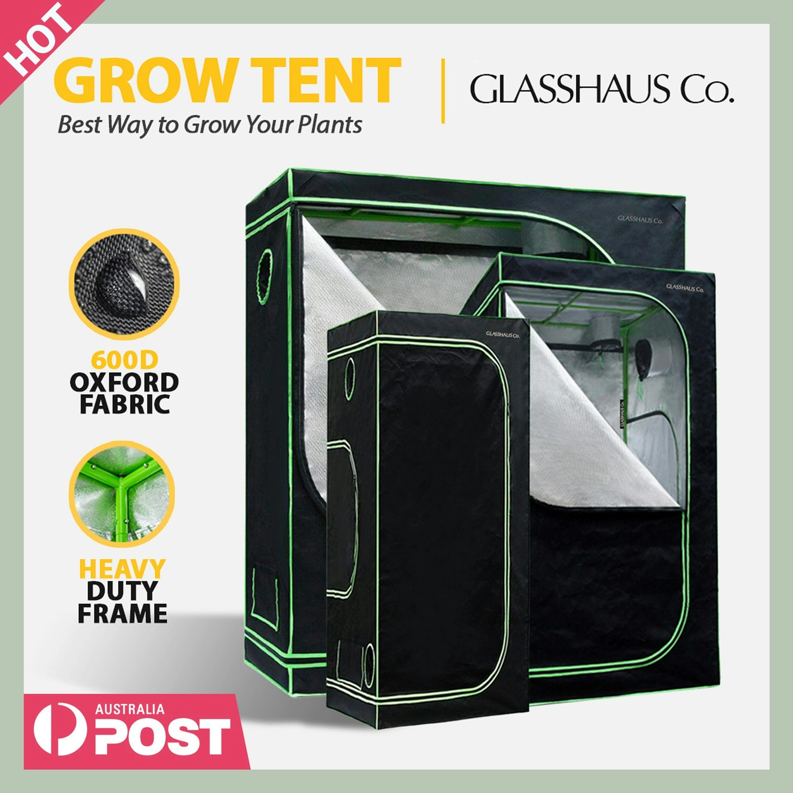 Glasshaus Grow Tent Kits Real 600D Oxford Hydroponic Indoor Grow System 11 Sizes