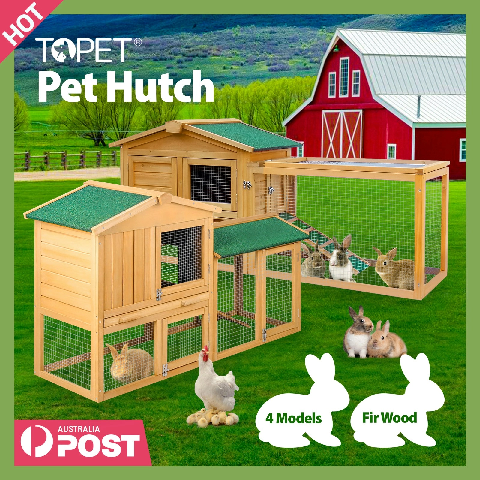 Chicken Coop Rabbit Hutch Large Wooden House Run Outdoor Farm Pet Cage