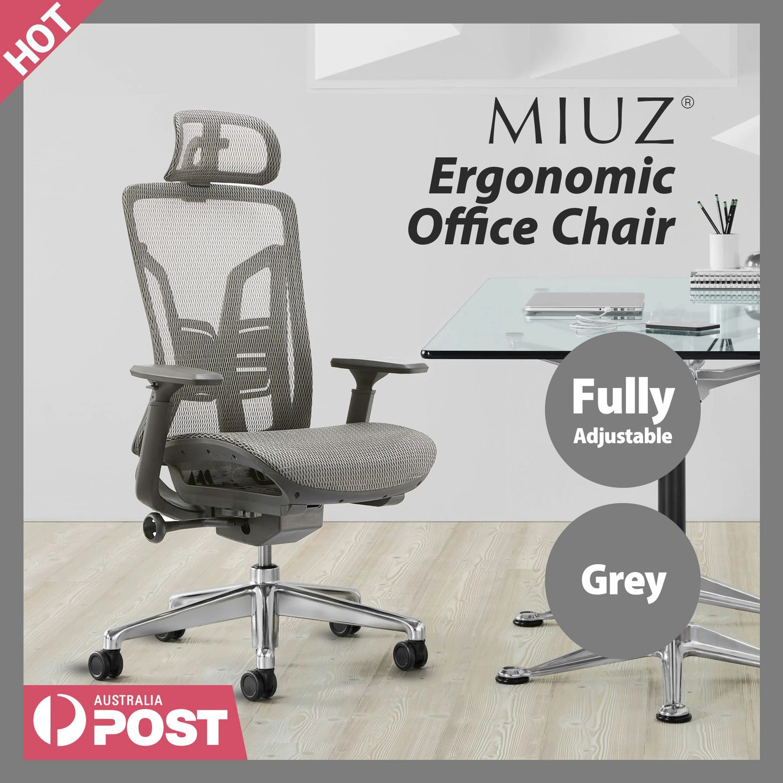 Ergonomic Mesh Work Study Computer Gaming Office Desk Chairs Executive Adjustable Recliner Seat Grey