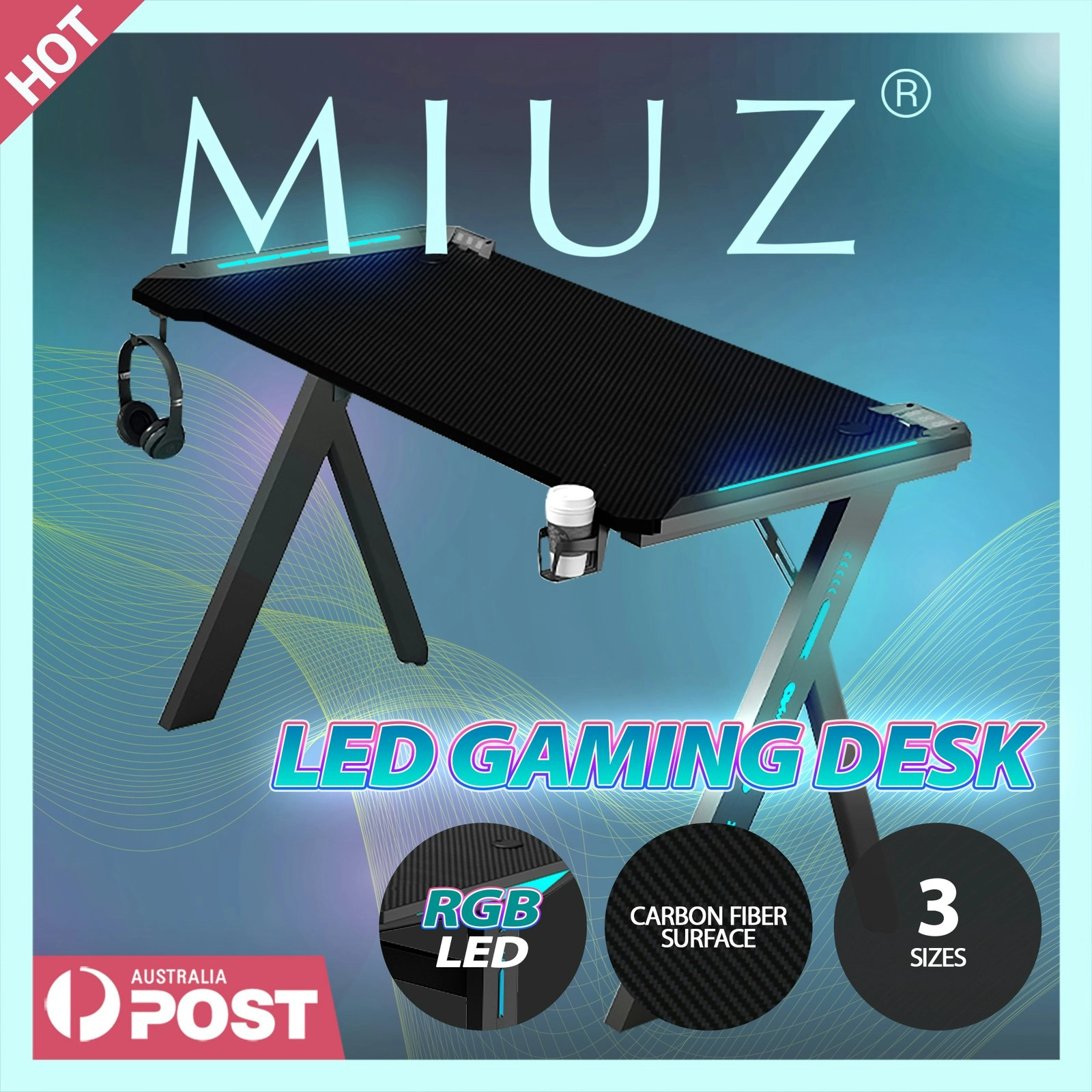 Gaming Desk Office Computer Desk Laptop Study Work Table Racer Carbon Fiber Table RGB LED