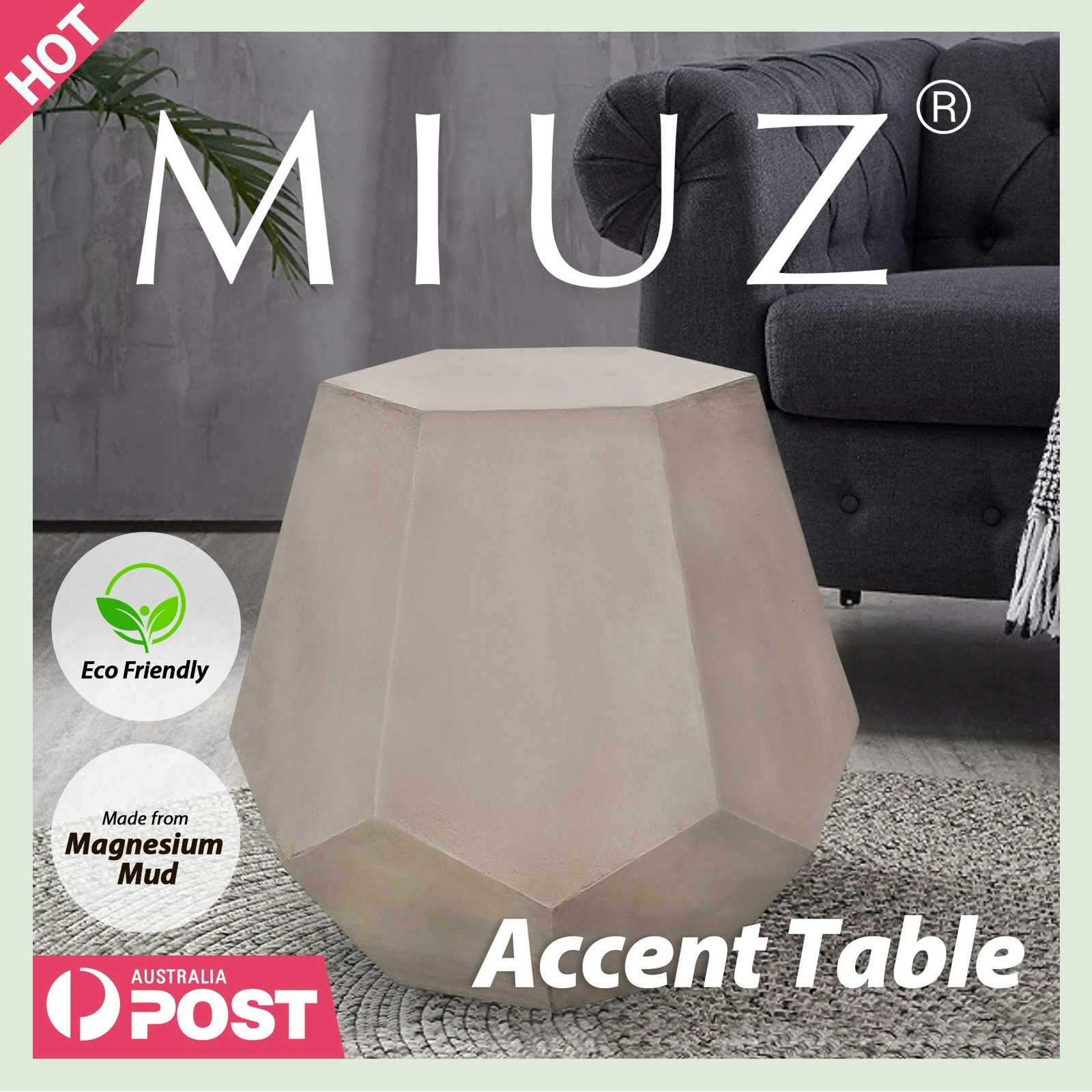 Coffee Table Concrete Side Table 50.8 x 50.8 x 45.72cm Hexagon Pedestal Design Grey