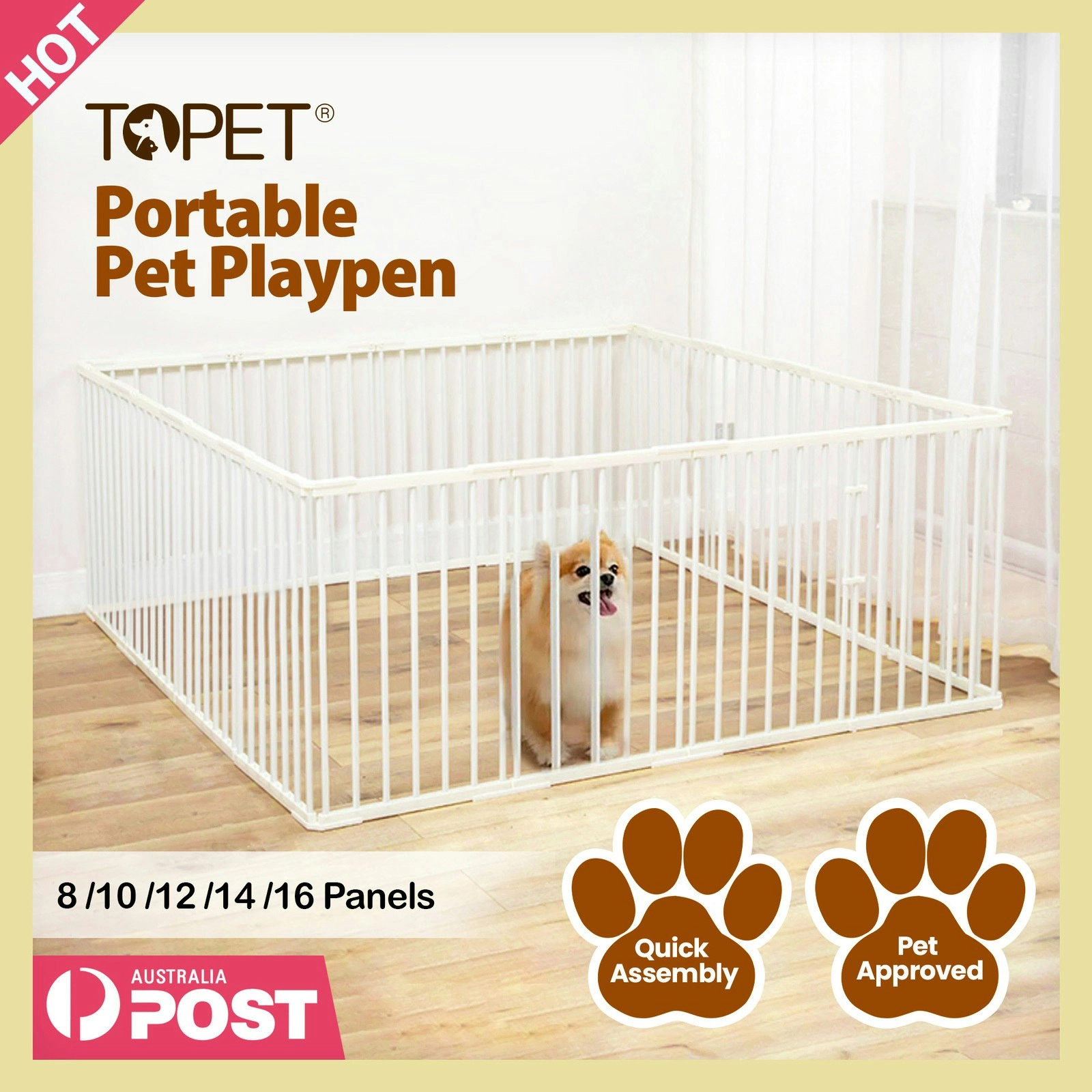 TOPET 8/10/12/14/16 Panels Portable Pet Playpen Dog Puppy Exercise Cage Play Pen Fence