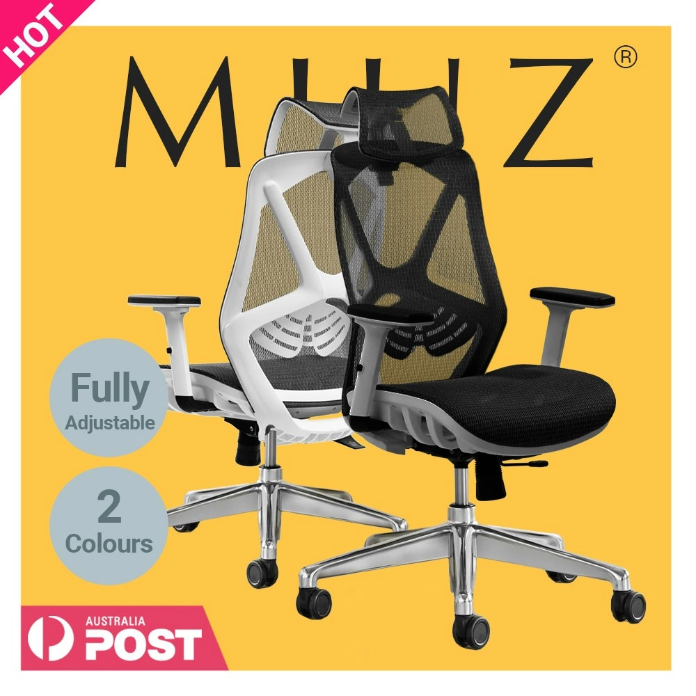 MIUZ Ergonomic Mesh Office Chair Gaming Executive Fabric Seat Headrest White