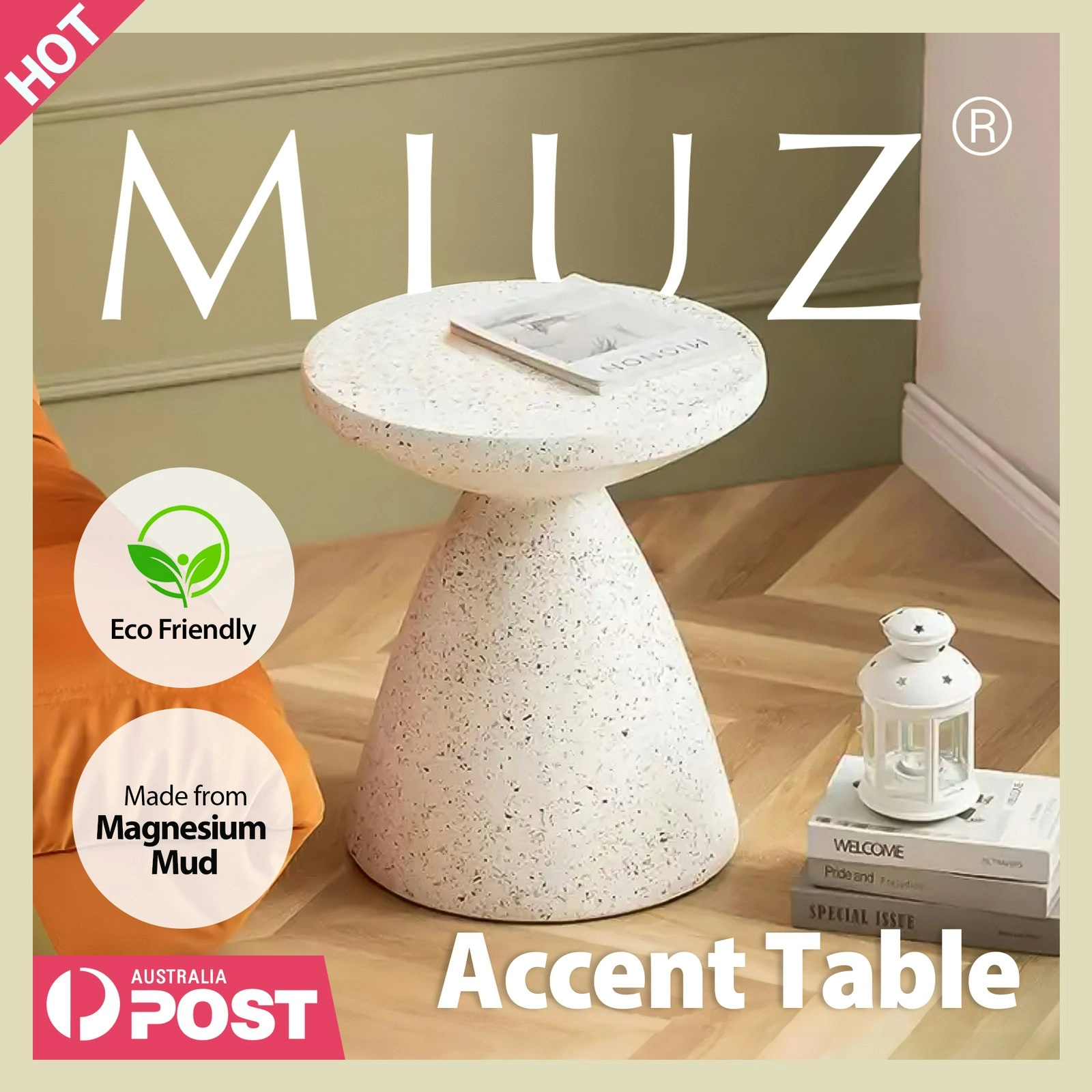 Round Coffee Table Side Table Chair Stand Indoor Outdoor End Accent Tables - Terrazzo White