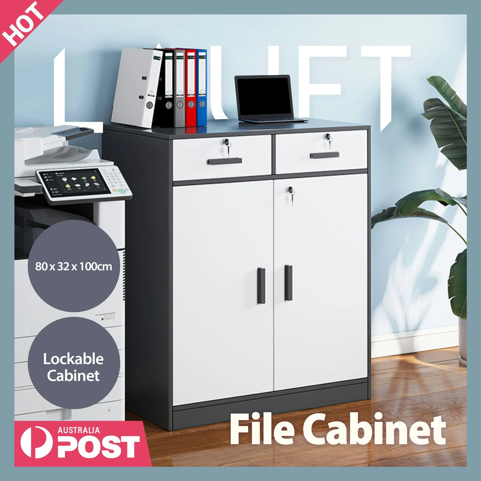 Filing Cabinet Document Organiser Office Storage Lockable Drawer Cupboard