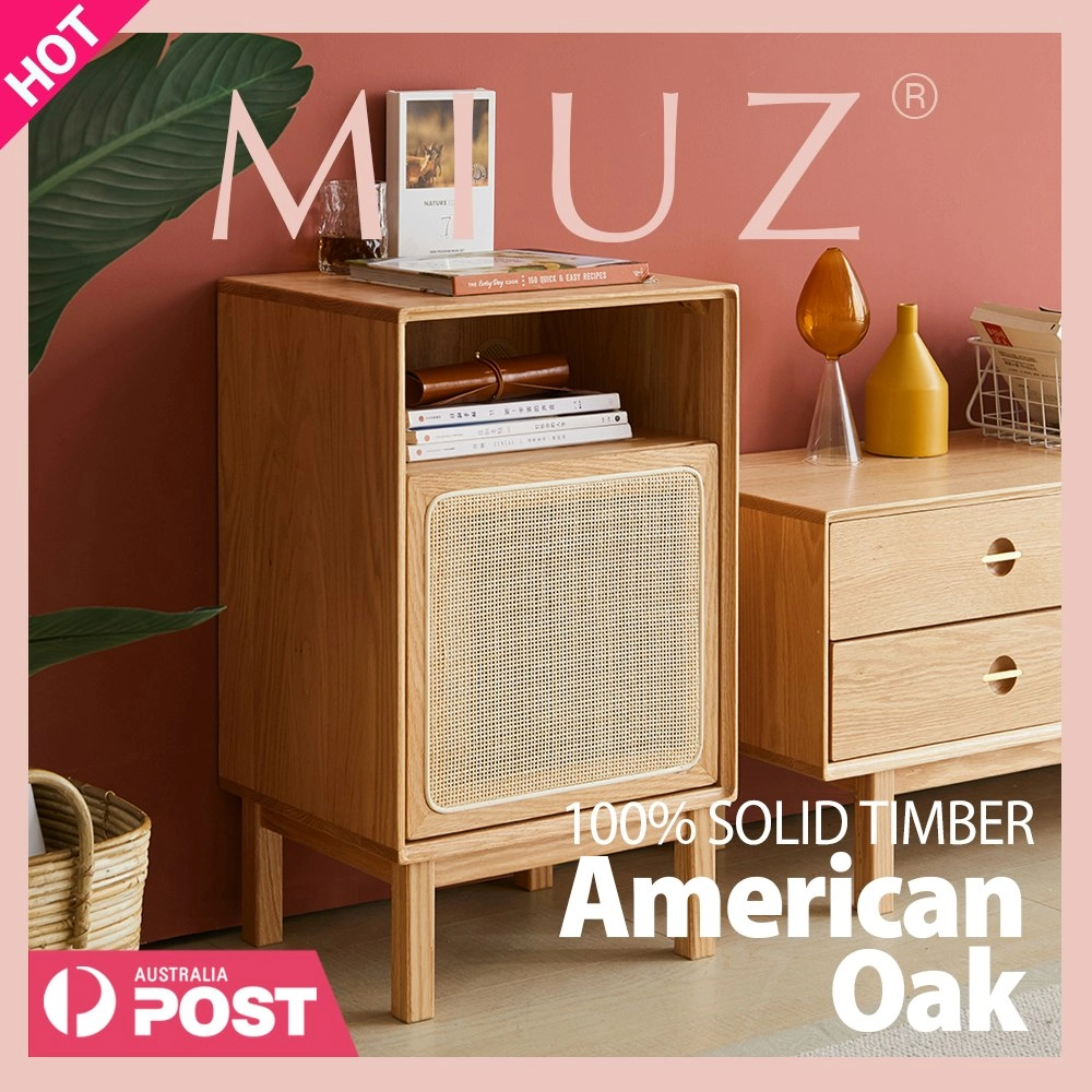 MIUZ Solid Timber Side Table Storage Cabinet Bedside Table Bathroom Lamp American Oak