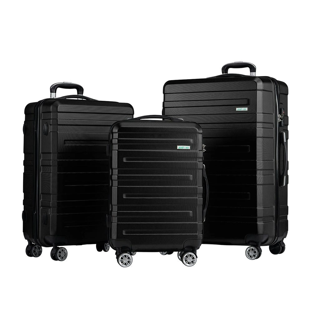 ZUNI 3PCS Luggage Suitcase Trolley Set Travel TSA Lock Storage Hard Case Black