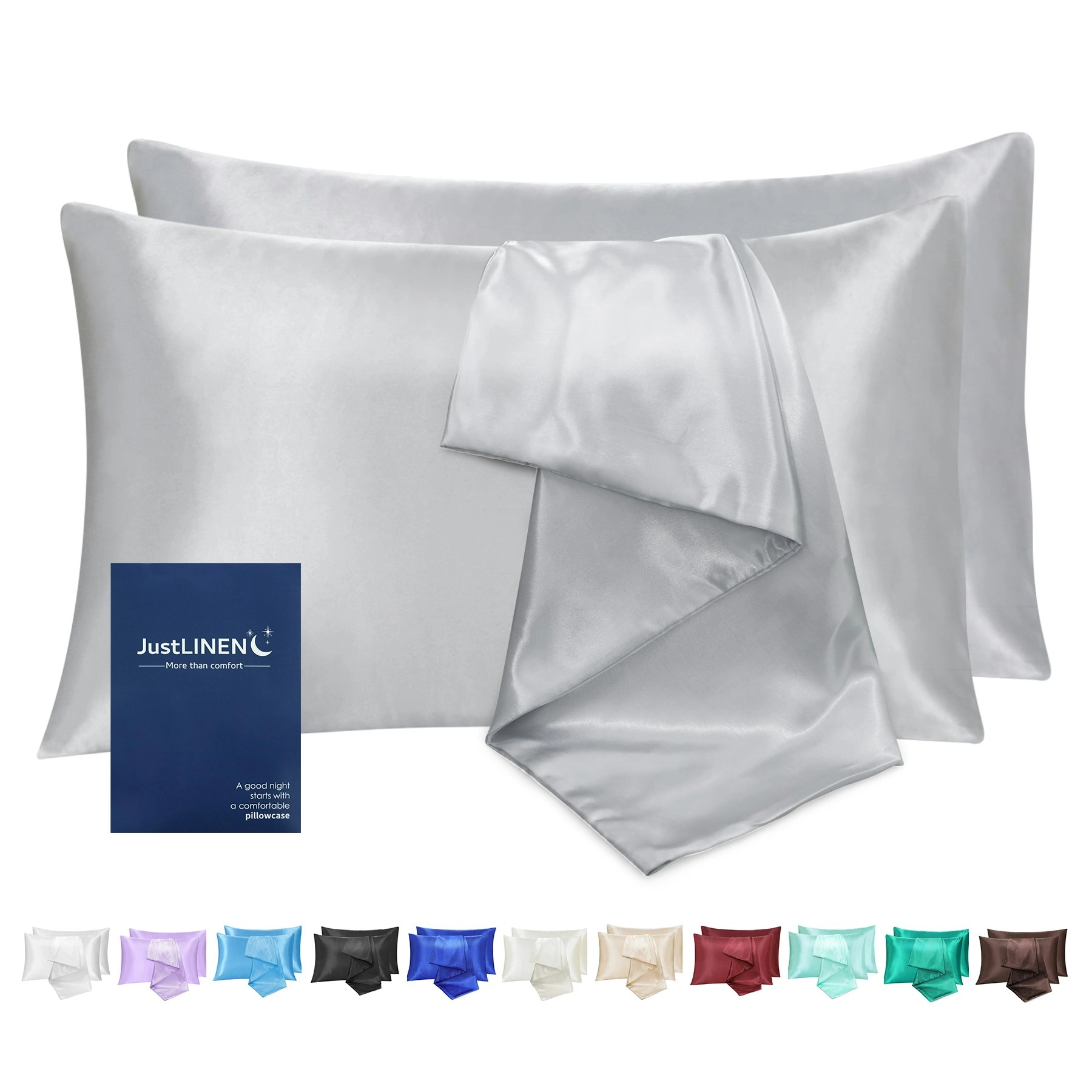 Linenova Silk Satin Pillowcases Twin Pack Queen Size 51 x 76 cm 12 Colours