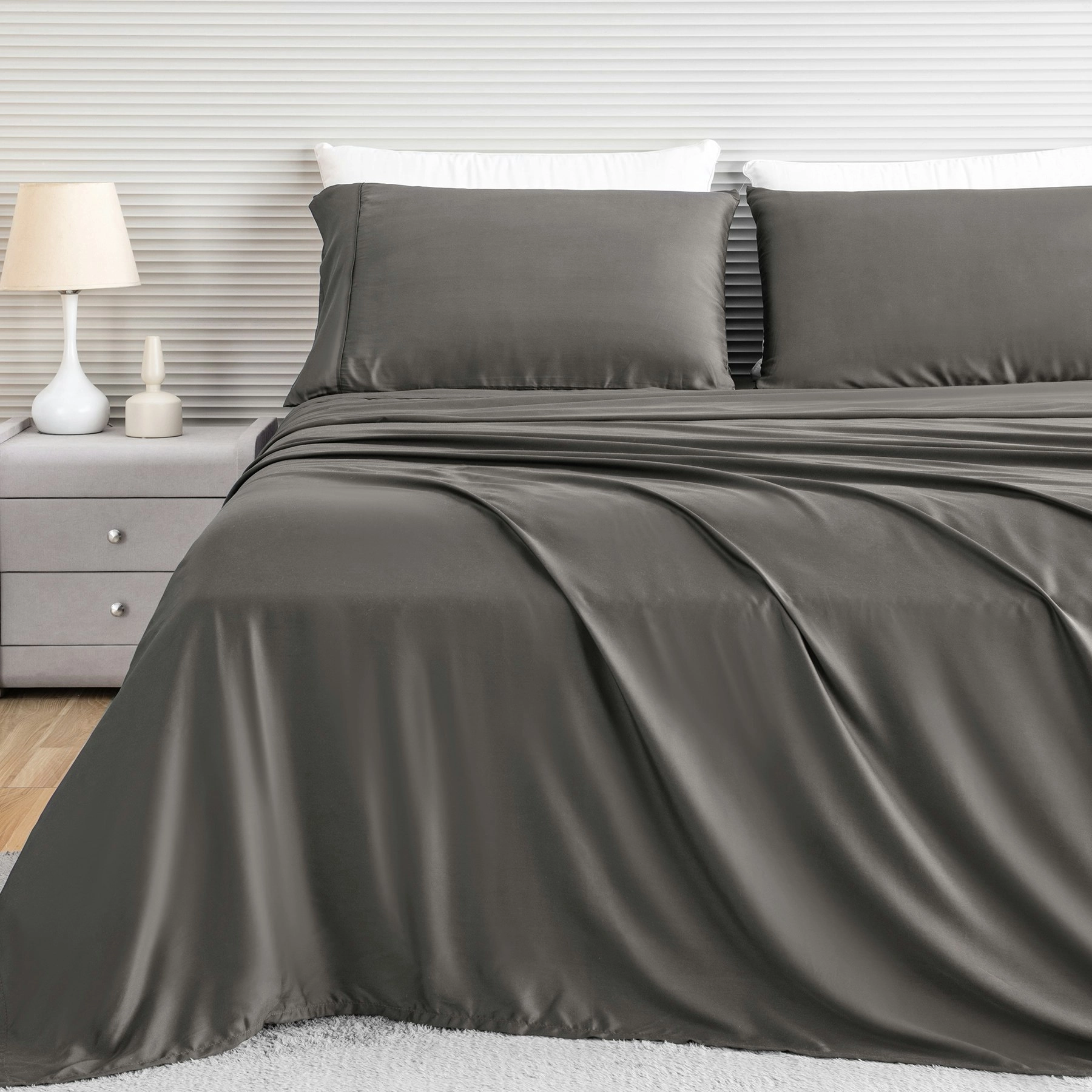 Linenova 100% Organic Bamboo Sheet Sets Cooling Soft 5 Sizes Bed Set,Charcoal