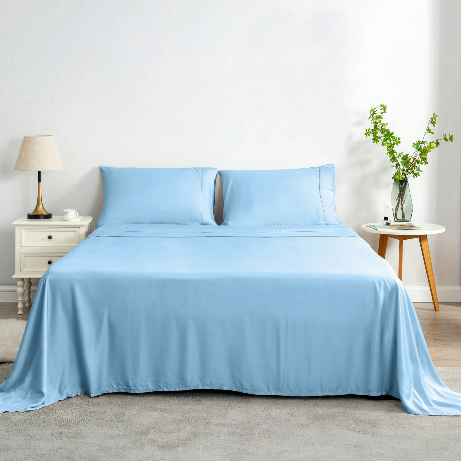 Linenova 100% Organic Bamboo Sheet Sets Cooling Soft 5 Sizes Bed Set,Teal blue