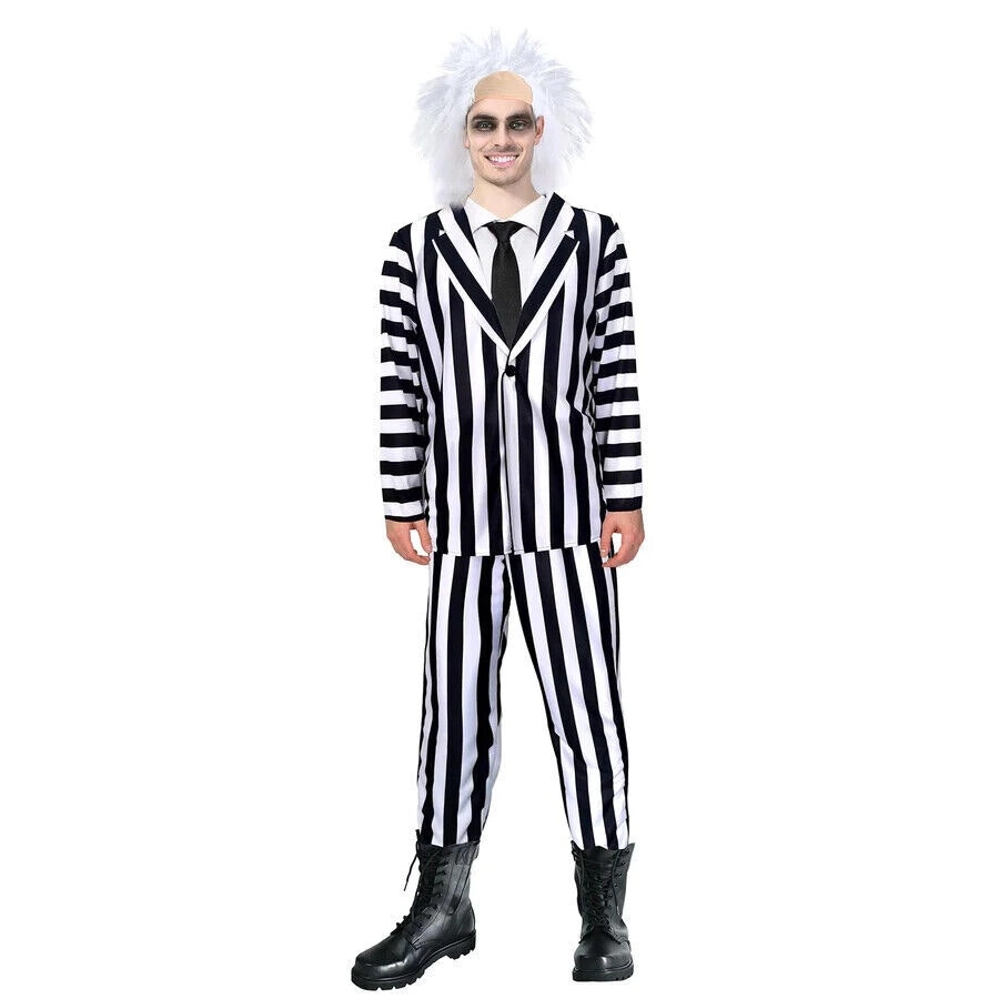 Adult Beetlejuice Exorcist Stripe Suit Halloween Mens Costume