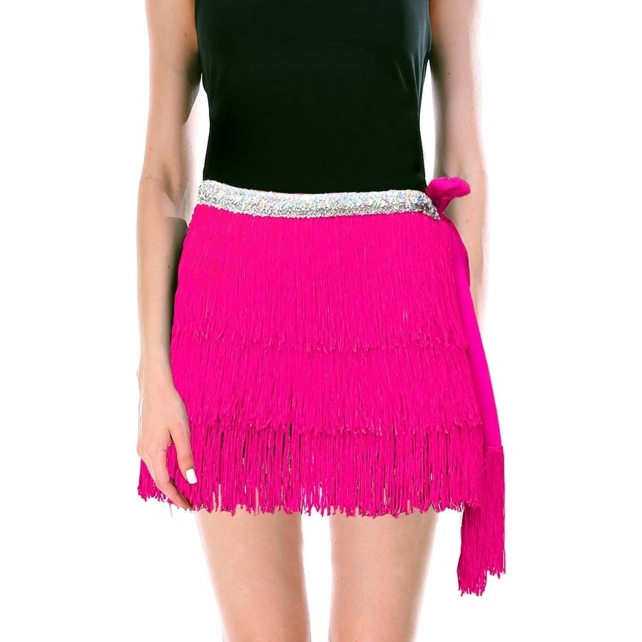 Adult Fringe Skirt Womens Dancing Costume Party Outfit in Hot Pink