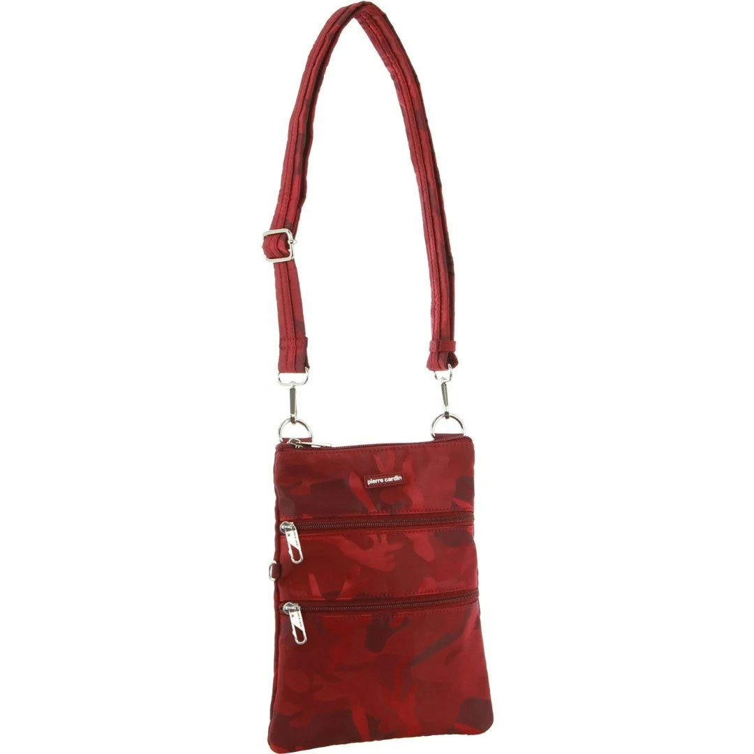 Pierre Cardin Anti-Theft Cross Body Bag Slash Proof RFID Camouflage - Wine/Camo