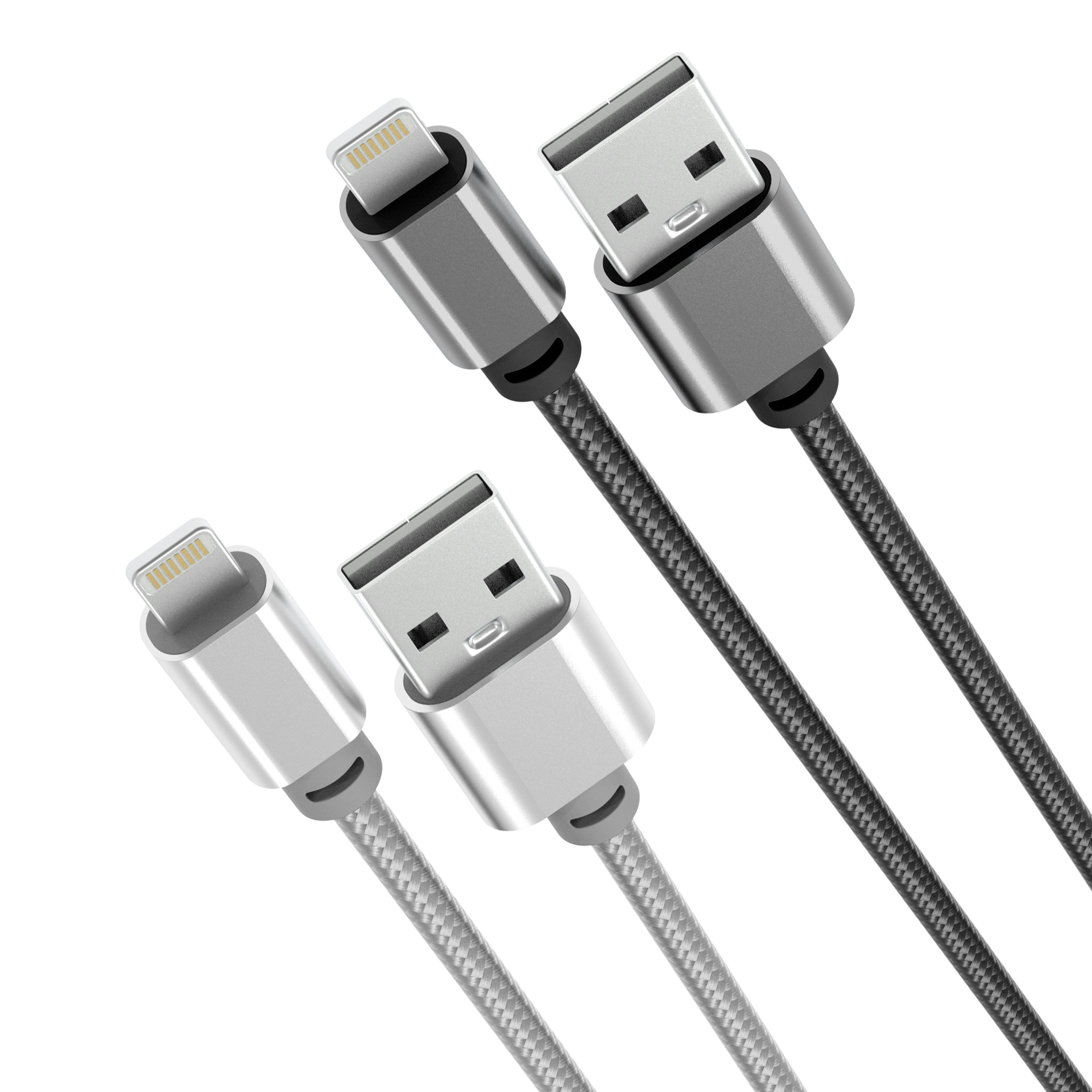 Laser 2m MFi Lightning to USB-A Cable 2 Pack Nylon Braid Silver/Black