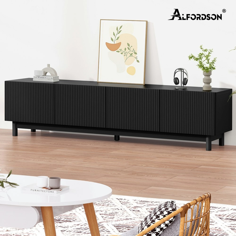 Alfordson Entertainment Unit TV Cabinet Stand 180cm Black