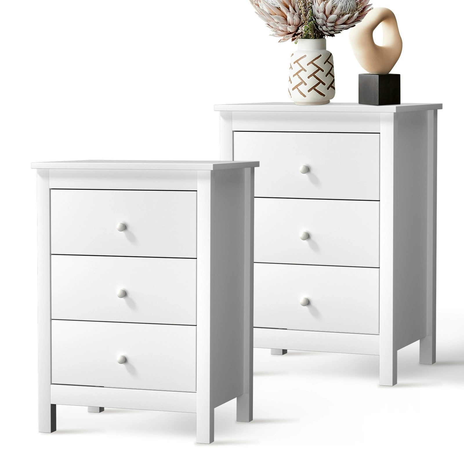 Oikiture Bedside Tables Set of 2 Nightstands Storage Cabinet 3 Drawers White