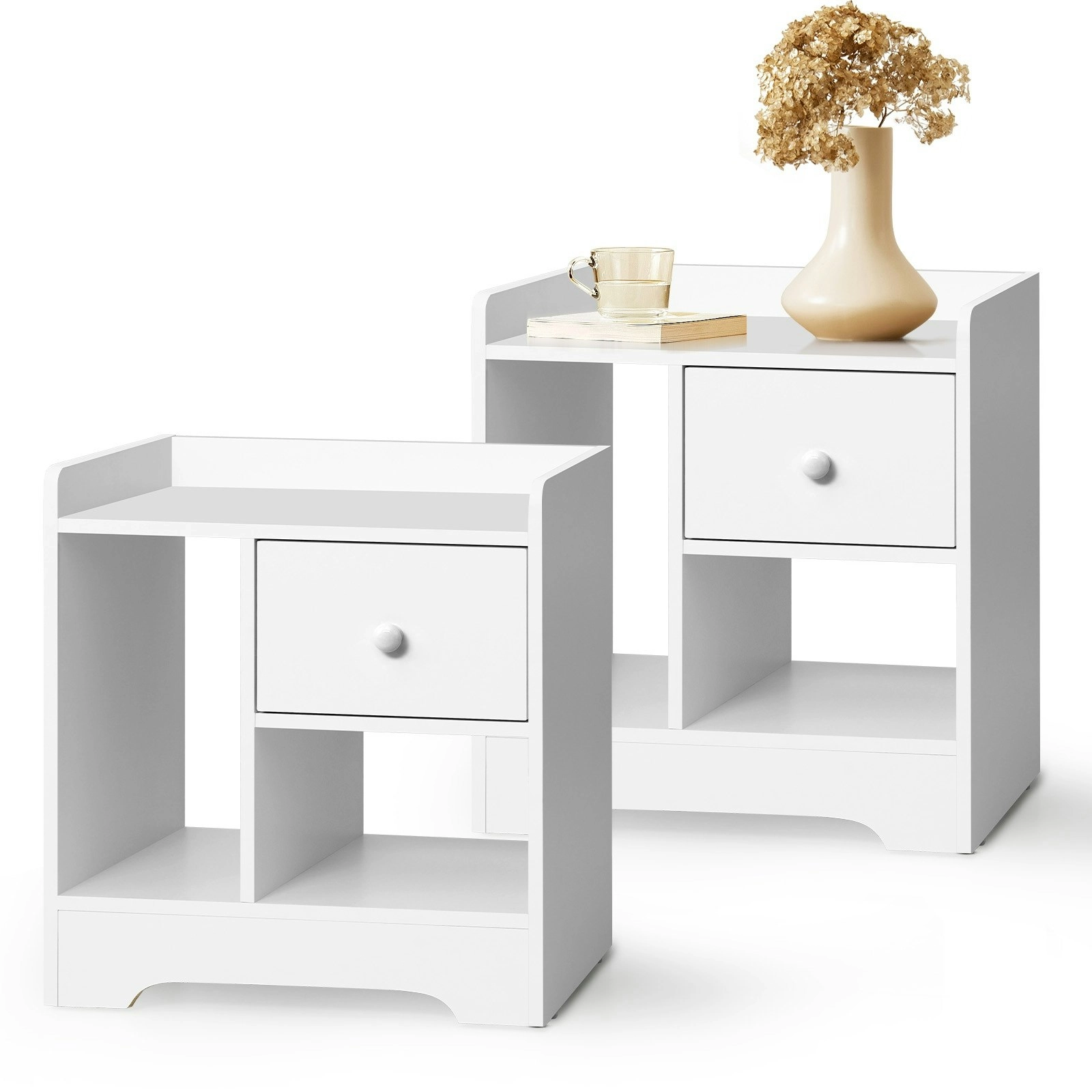 Oikiture Bedside Tables Set of 2 Side Table Nightstand Storage Shelf White