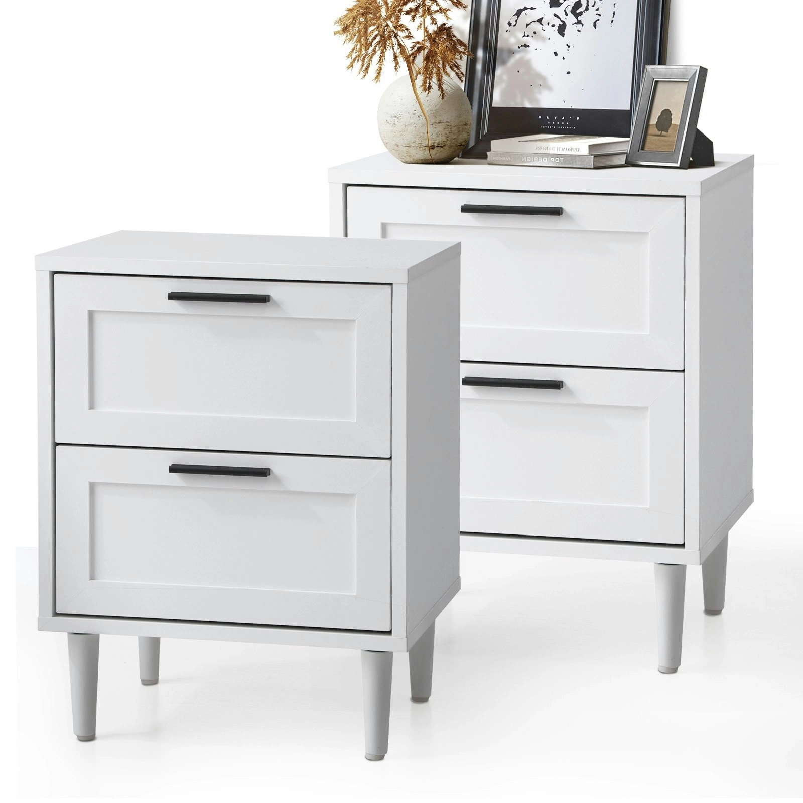 Oikiture Bedside Tables Set of 2 Nightstand Side End Table Bedroom Storage White