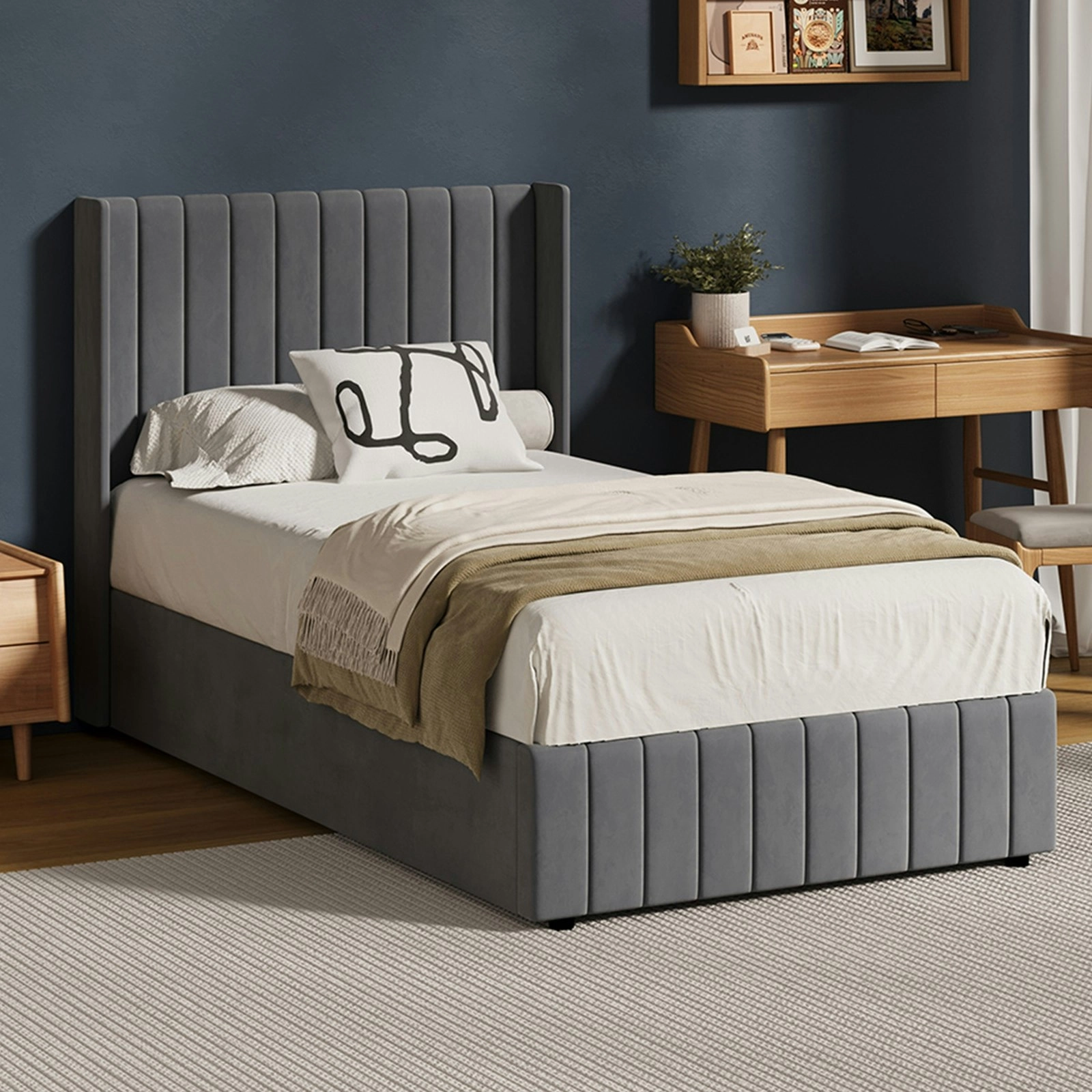 Oikiture Bed Frame King Single Gas Lift Base with Storage Velvet BILY