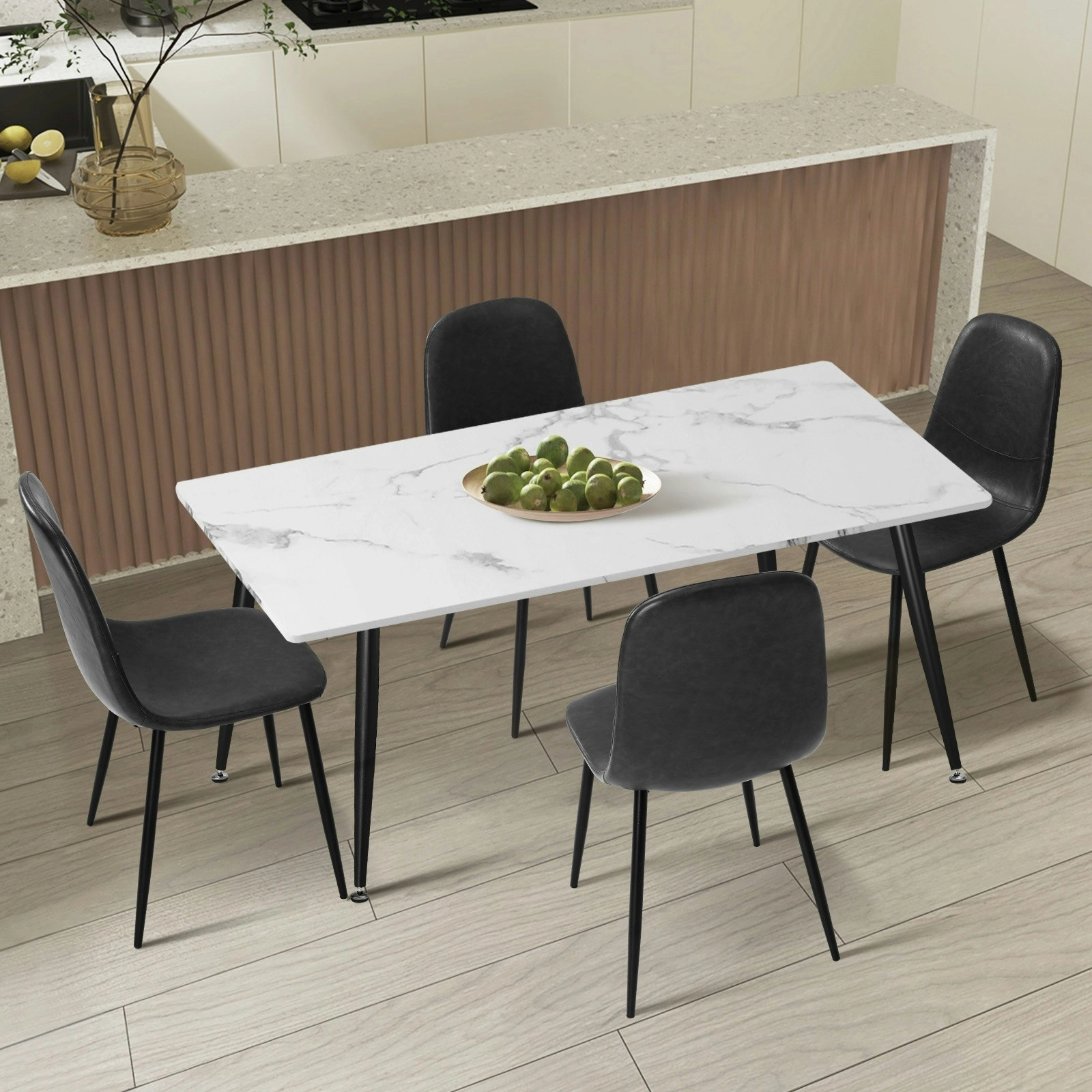 Oikiture 120cm Rectangle Dining Table with 4PCS Dining Chairs PU Grey