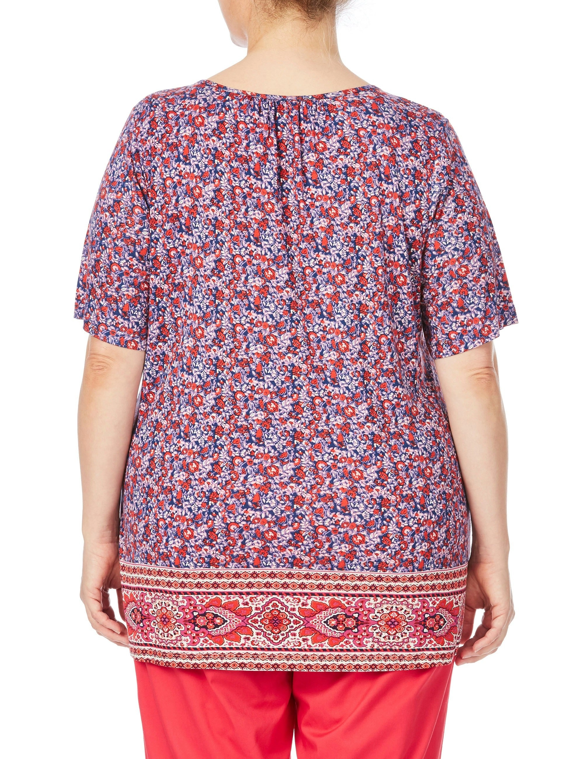 beme Short Sleeve Folk Print Top (Pink/ Purple)