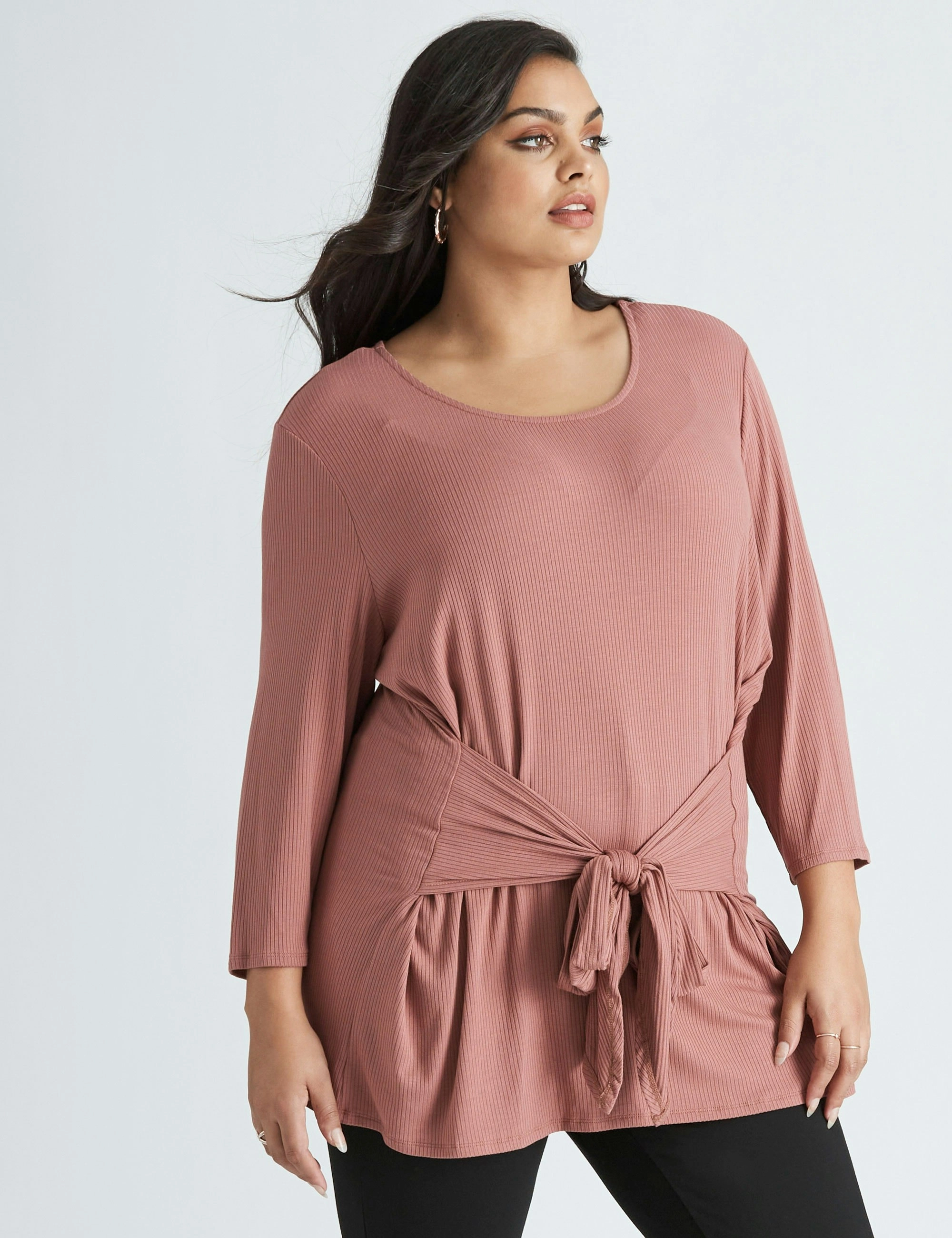 beme 3/4 Sleeve Tie Detail Top (Pink)