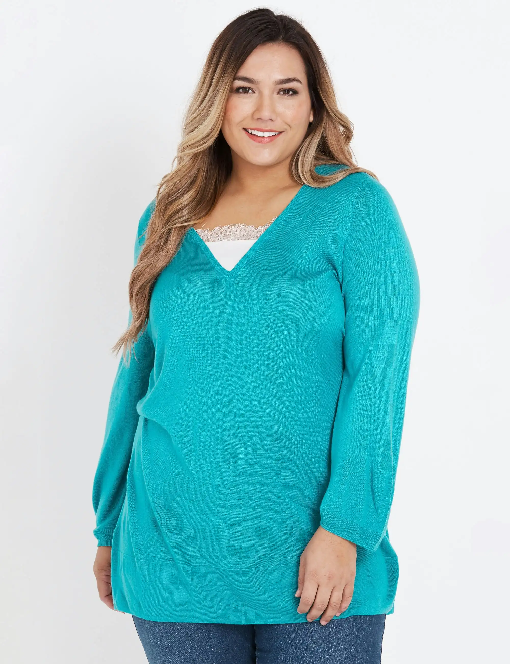 beme 3/4 Sleeve Lace Insert Jumper