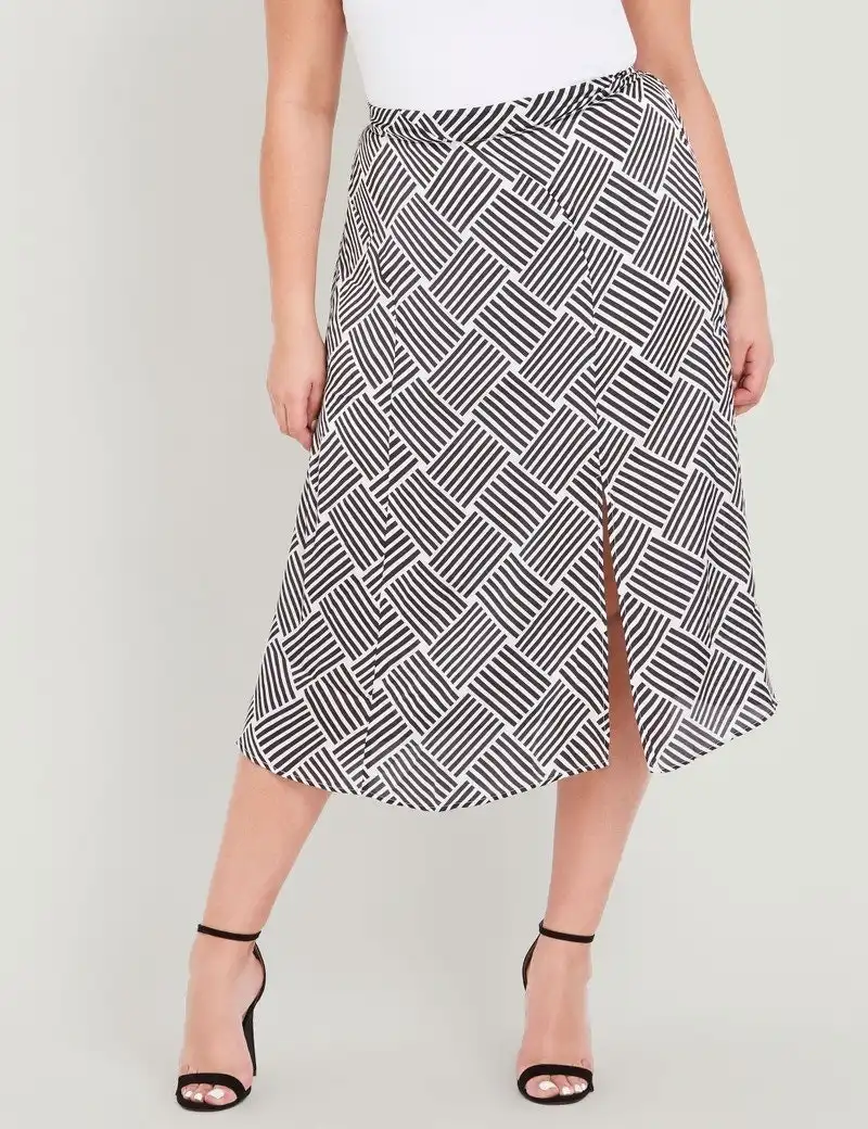 beme Curve Society Below Knee Split Front Skirt (Mono Geo)