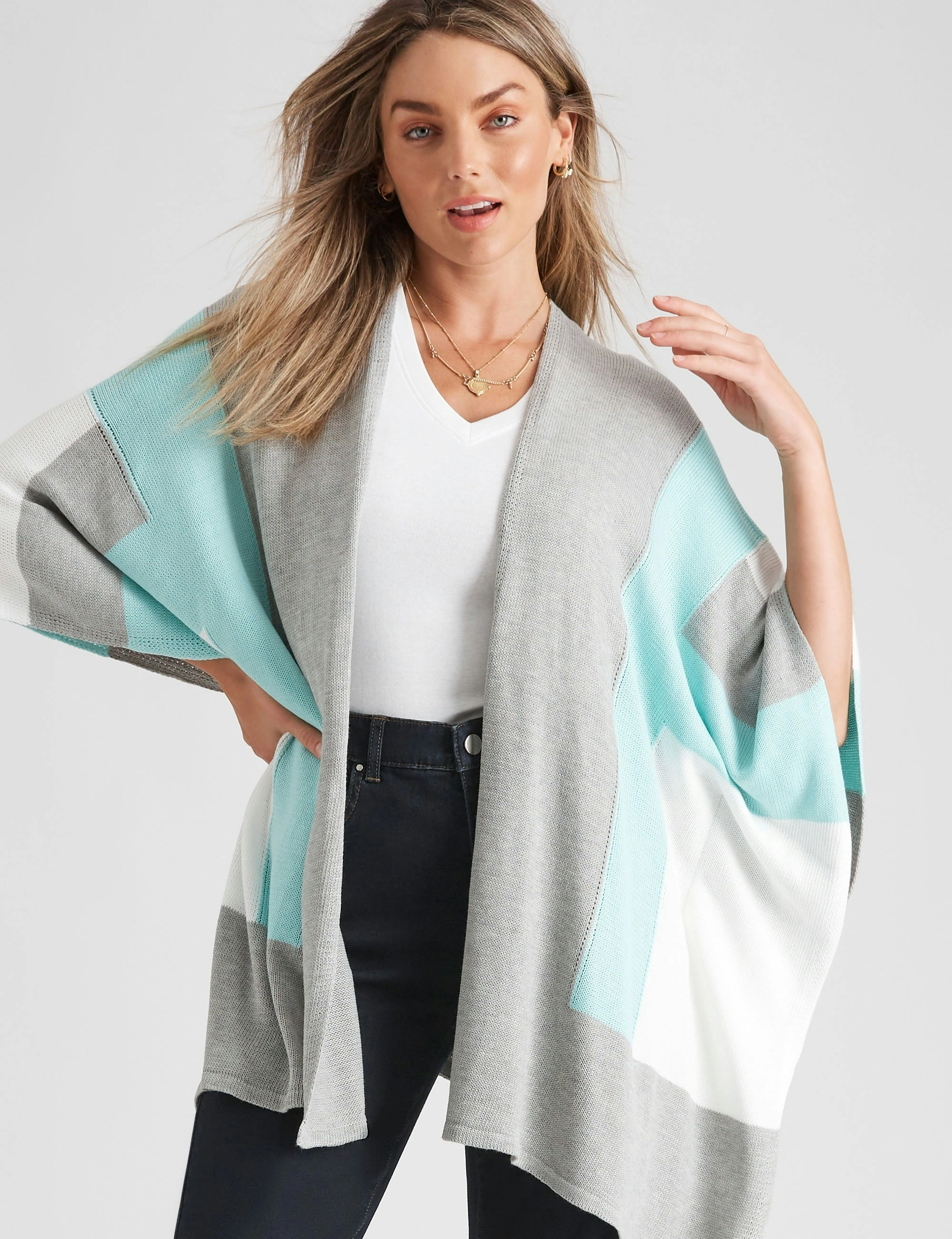 Rockmans Extended Sleeve Colour Block Cardigan (Mint Mix)