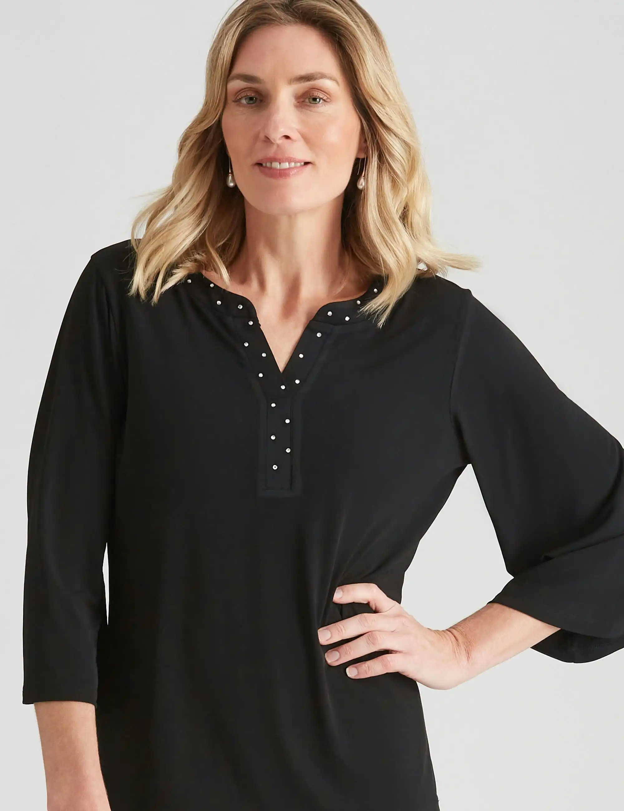 Noni B Puff Print Knitwear Top (Black)