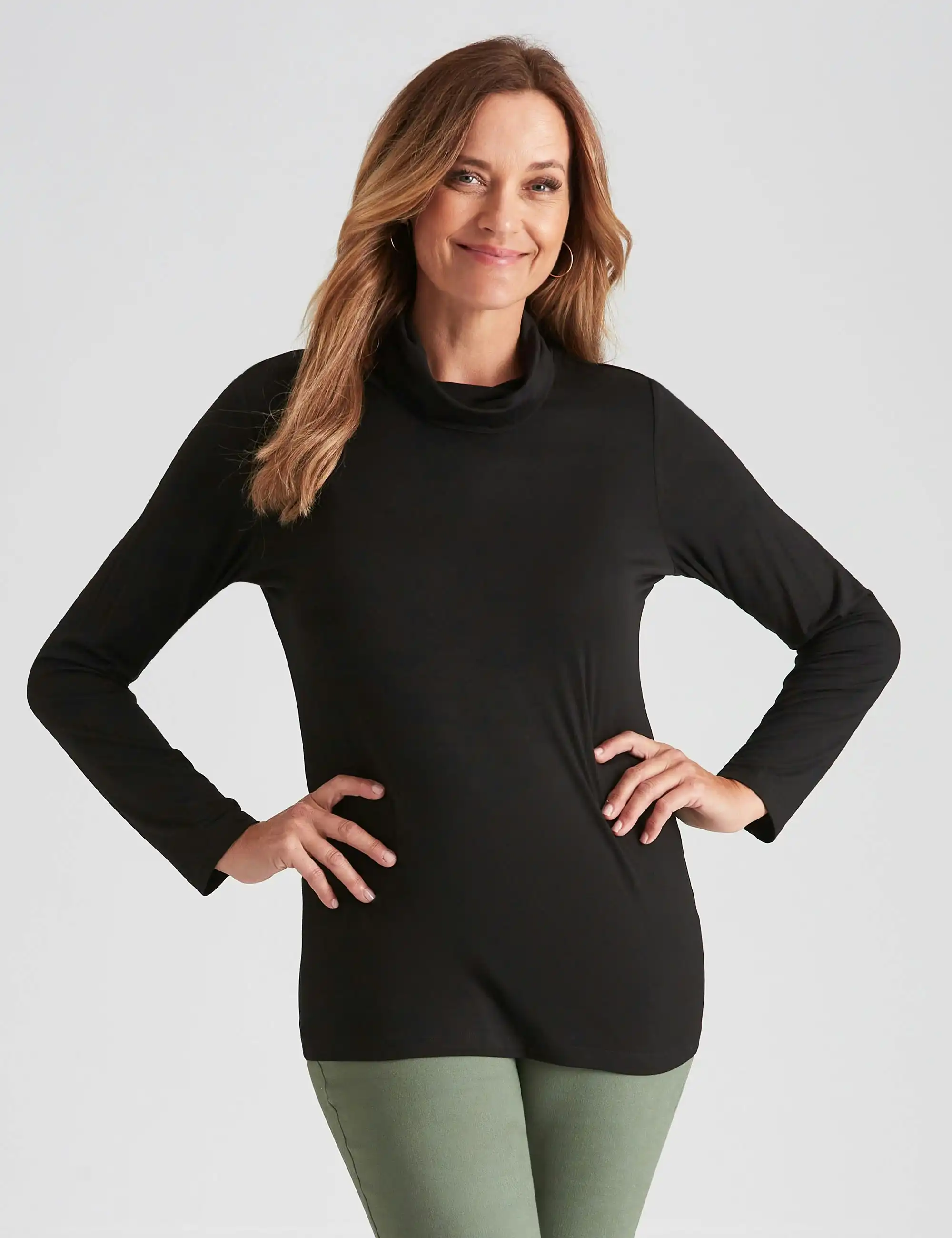 Millers Long Sleeve Jersey Roll Neck Top (Black)