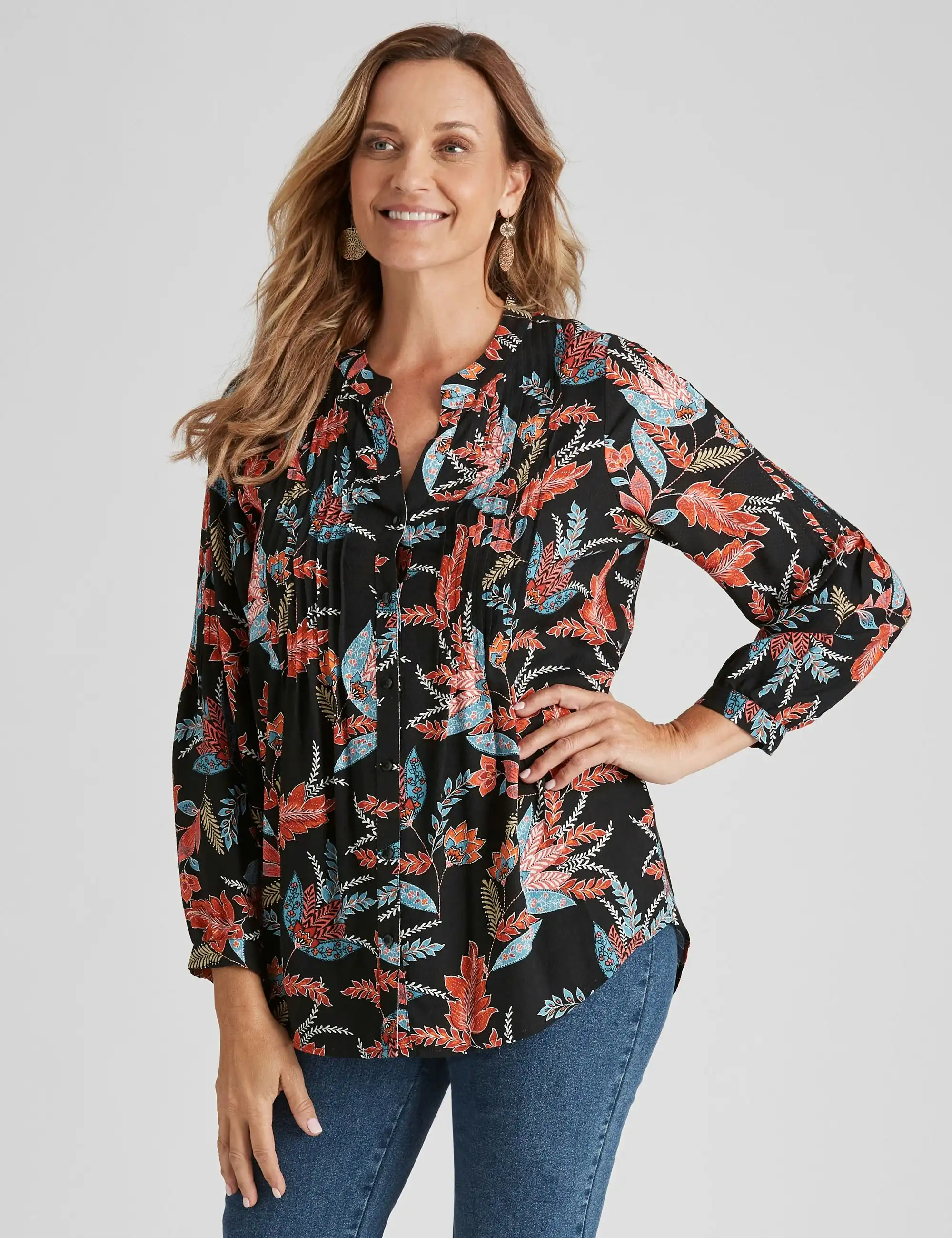 Millers Long Sleeve Pintuck Print Blouse (Black Paisley)