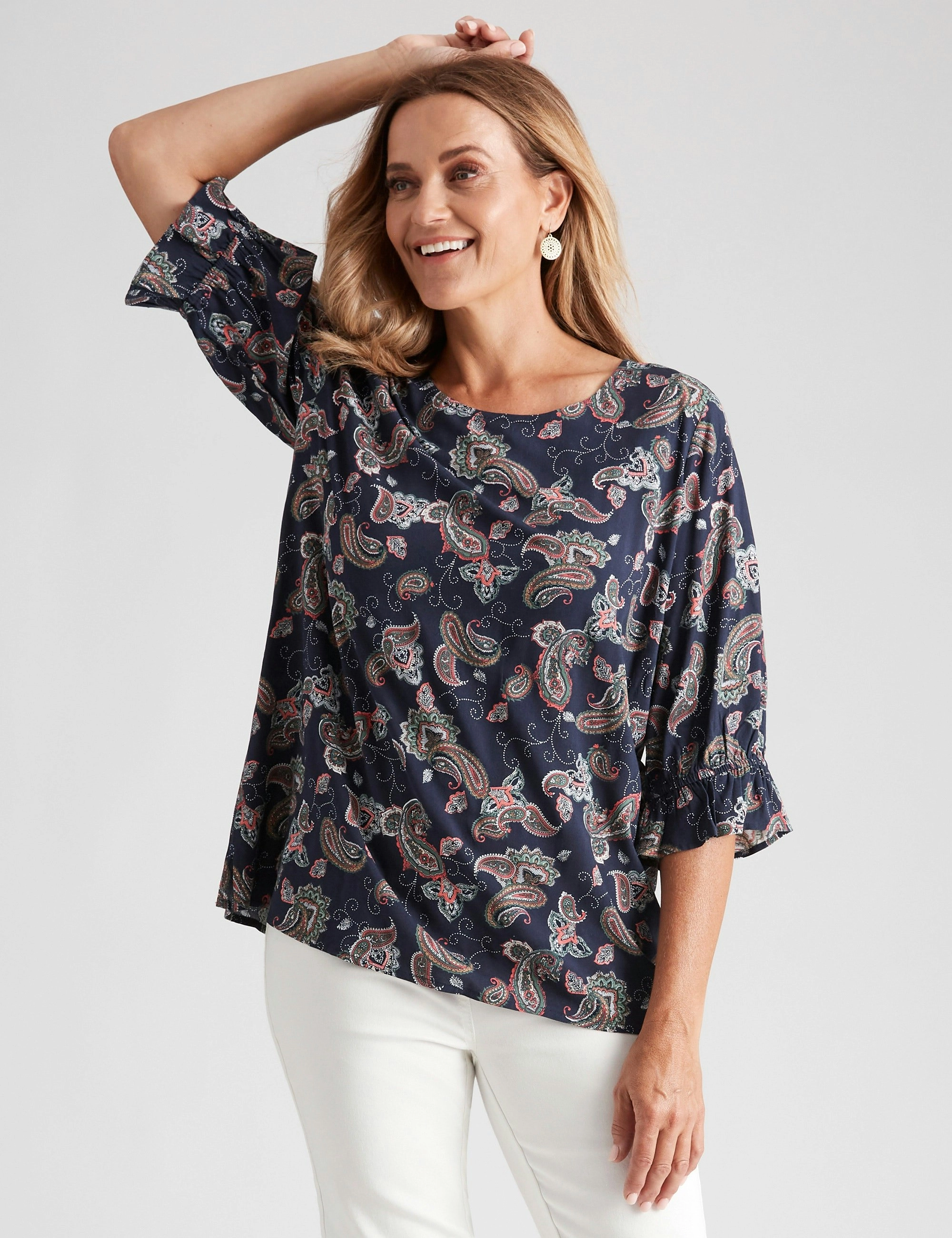 Millers Elbow Sleeve Printed Top (Paisley Floral)