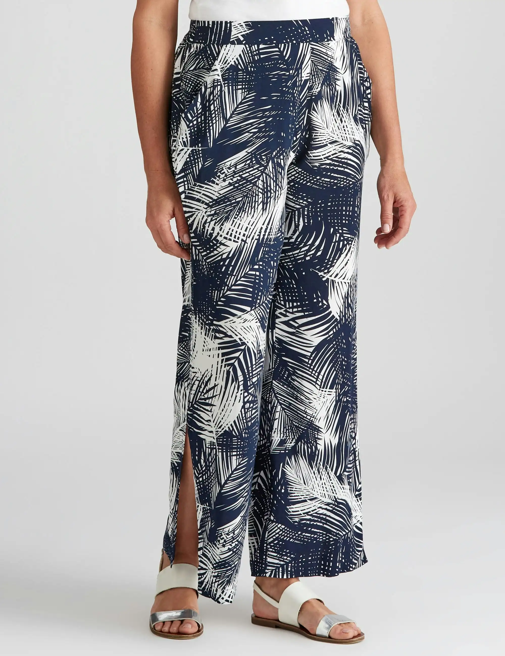 Millers Full Length Rayon Pants (Navy Fern Print)