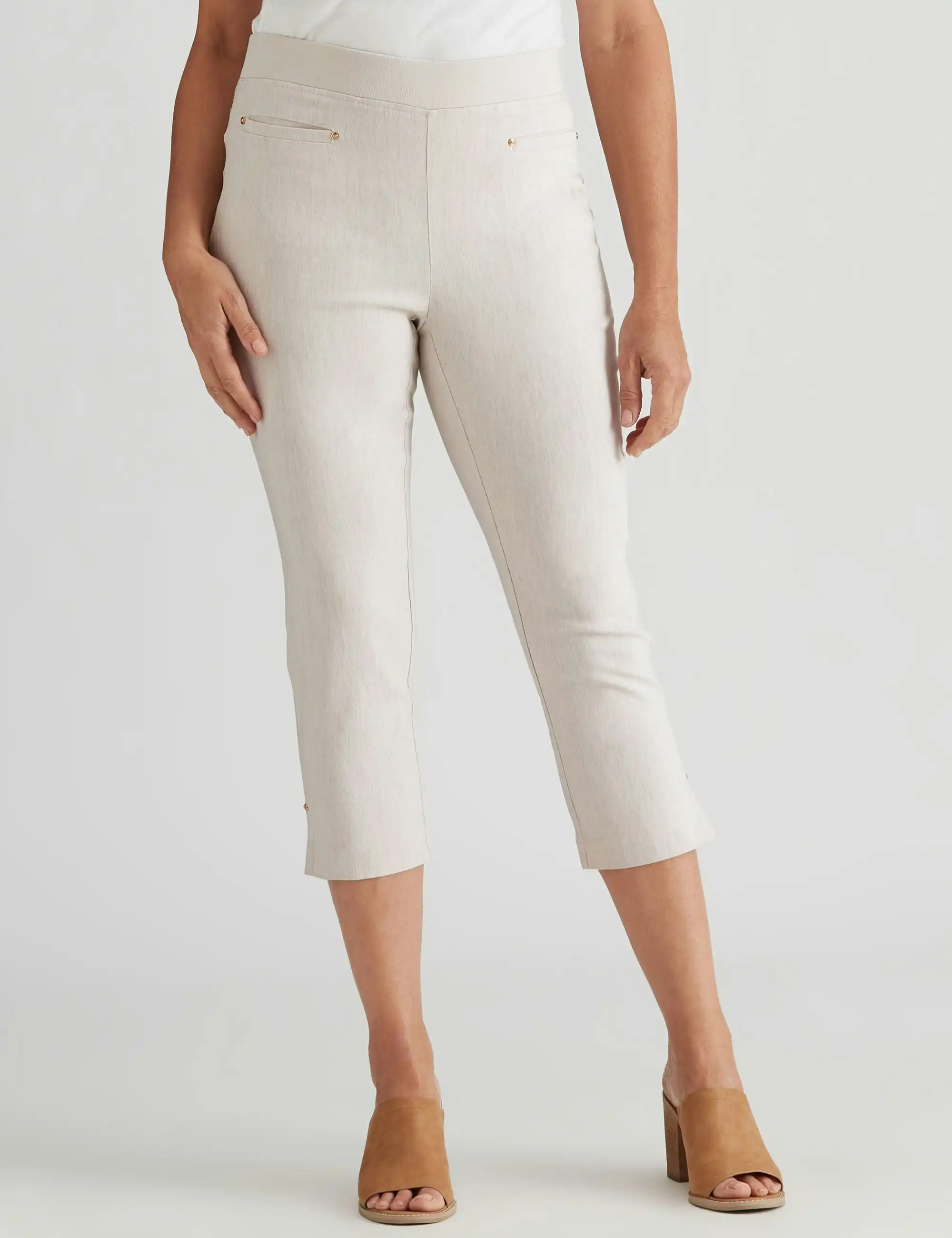 Millers Bengaline Pull On Capri With Rib Waistband Pants (Neutral Melange)