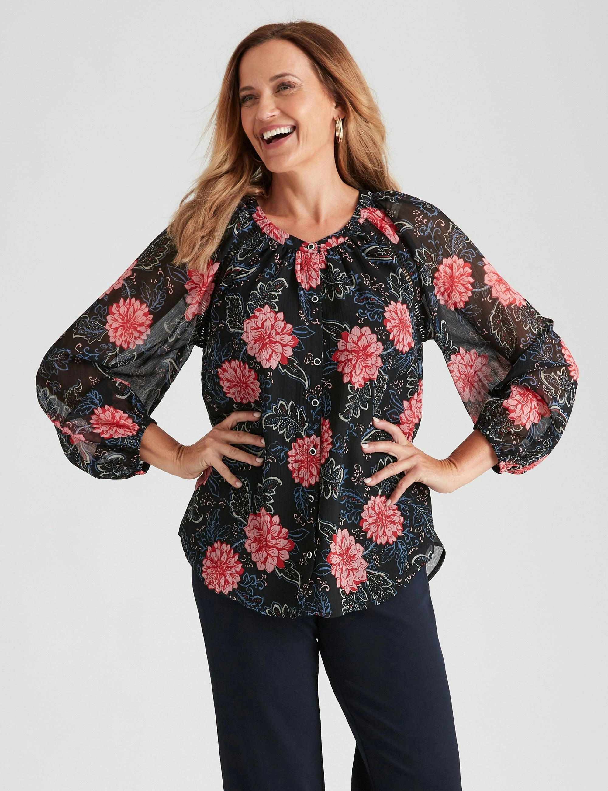 Millers Long Raglan Sleeve Printed Blouse (Winter Floral)