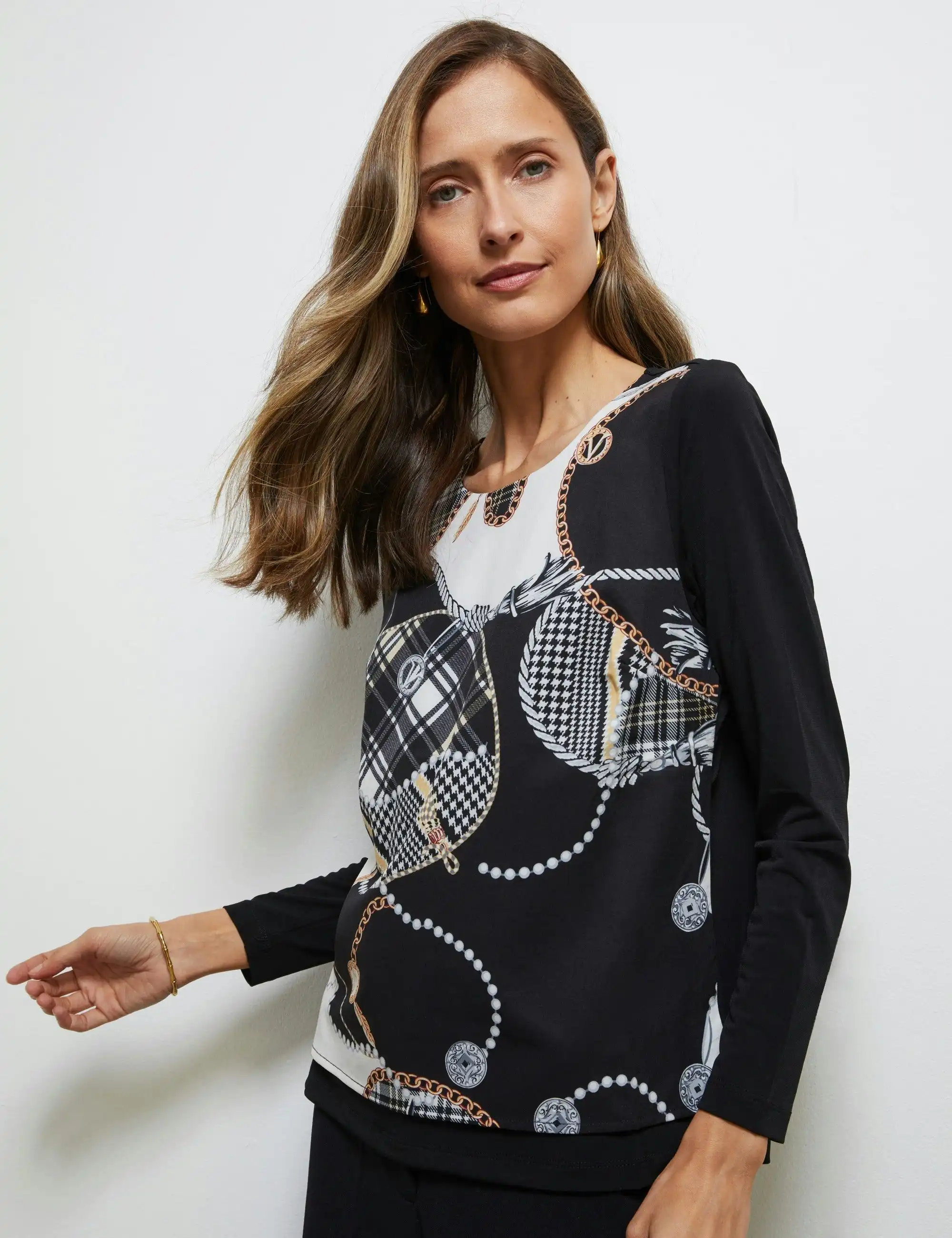 Noni B Chain Print Knitwear Top (Black)