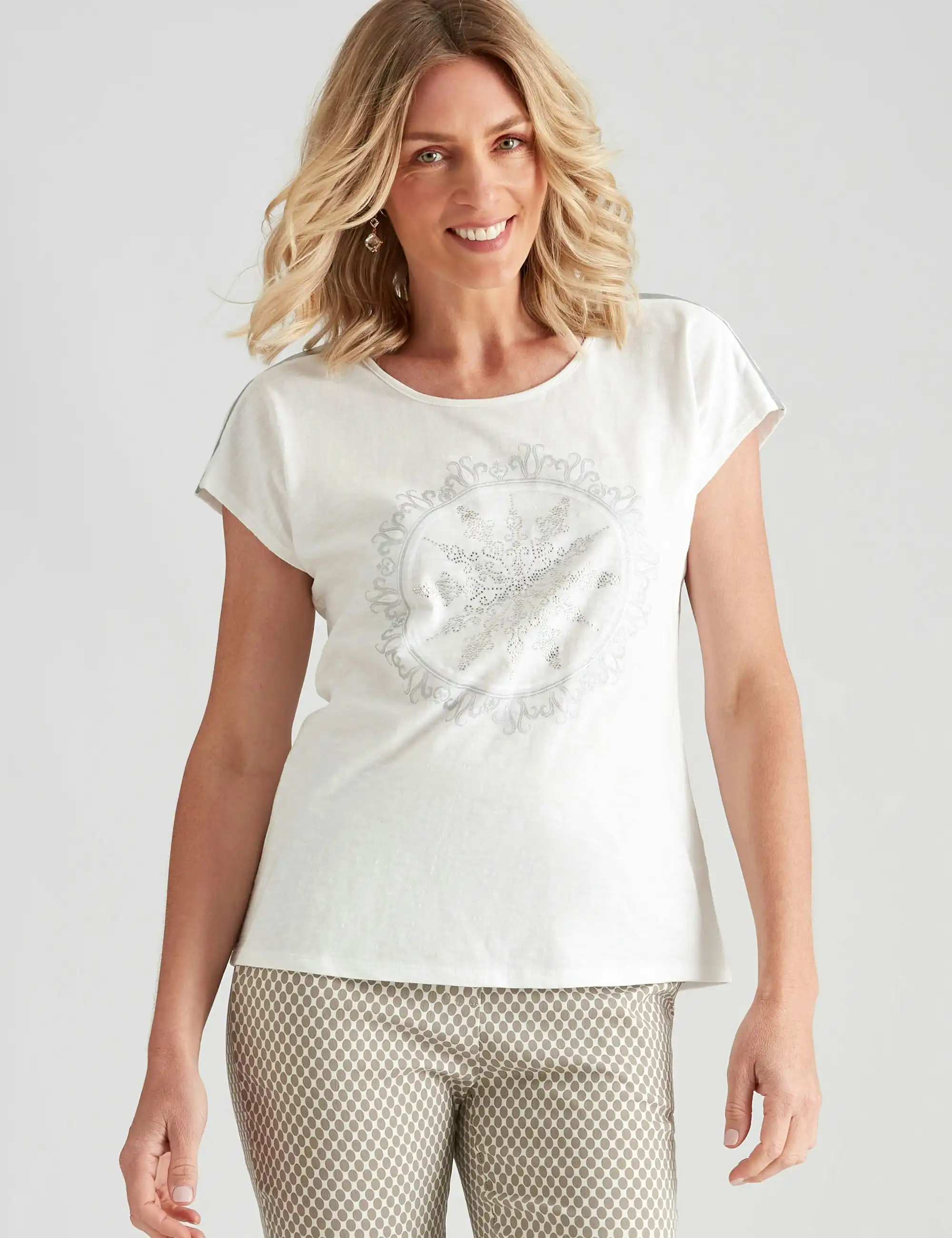 Noni B Cotton Slub Embellished Top (White)