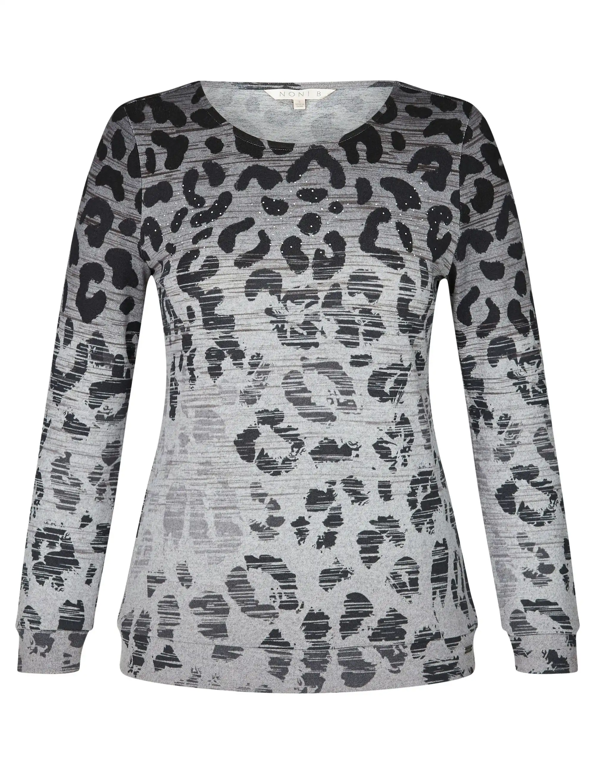 Noni B Knitwear Animal Print Top (Pearl Blue)