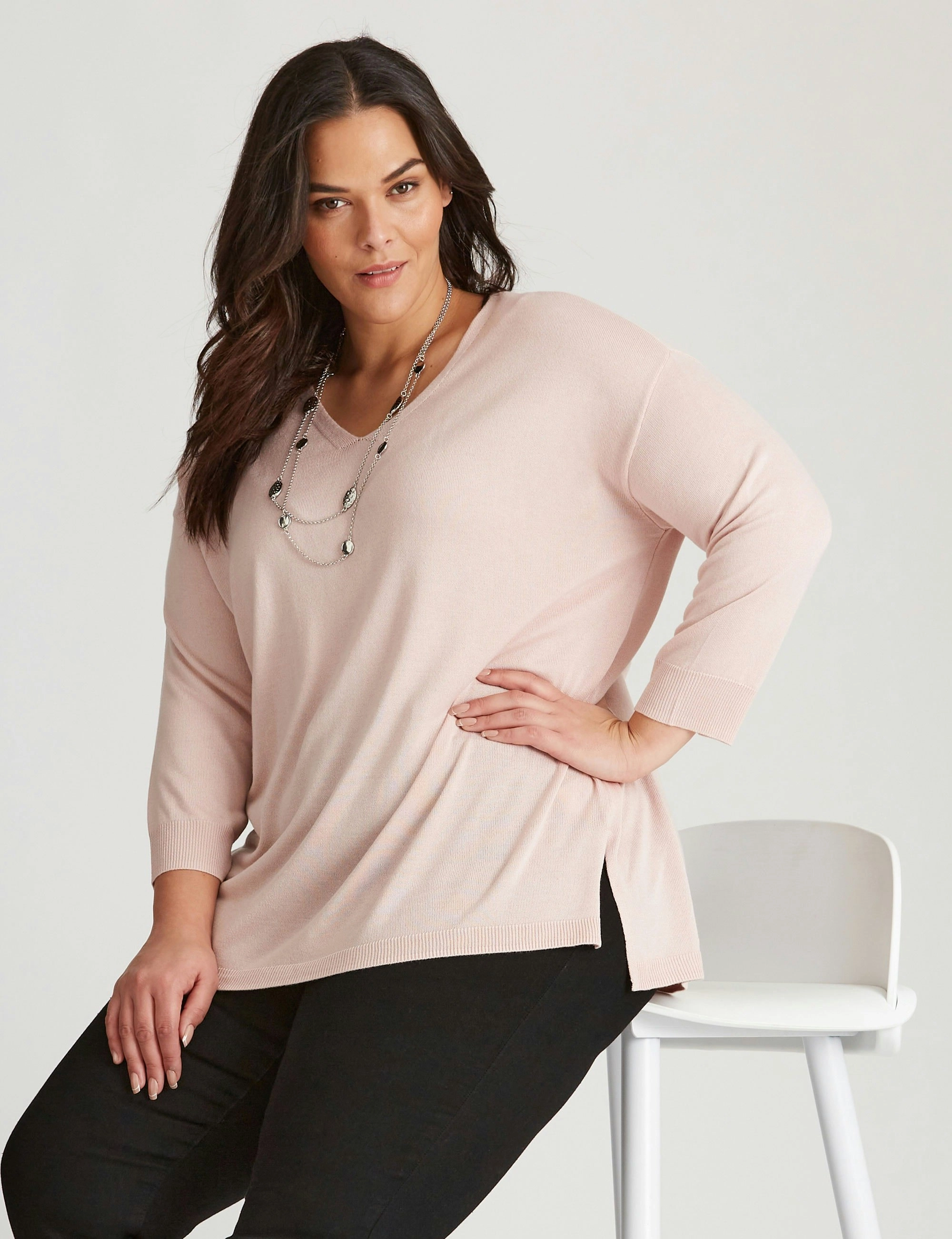 Autograph Knit 3/4 Sleeve Fine Guage Jumper (Blush)