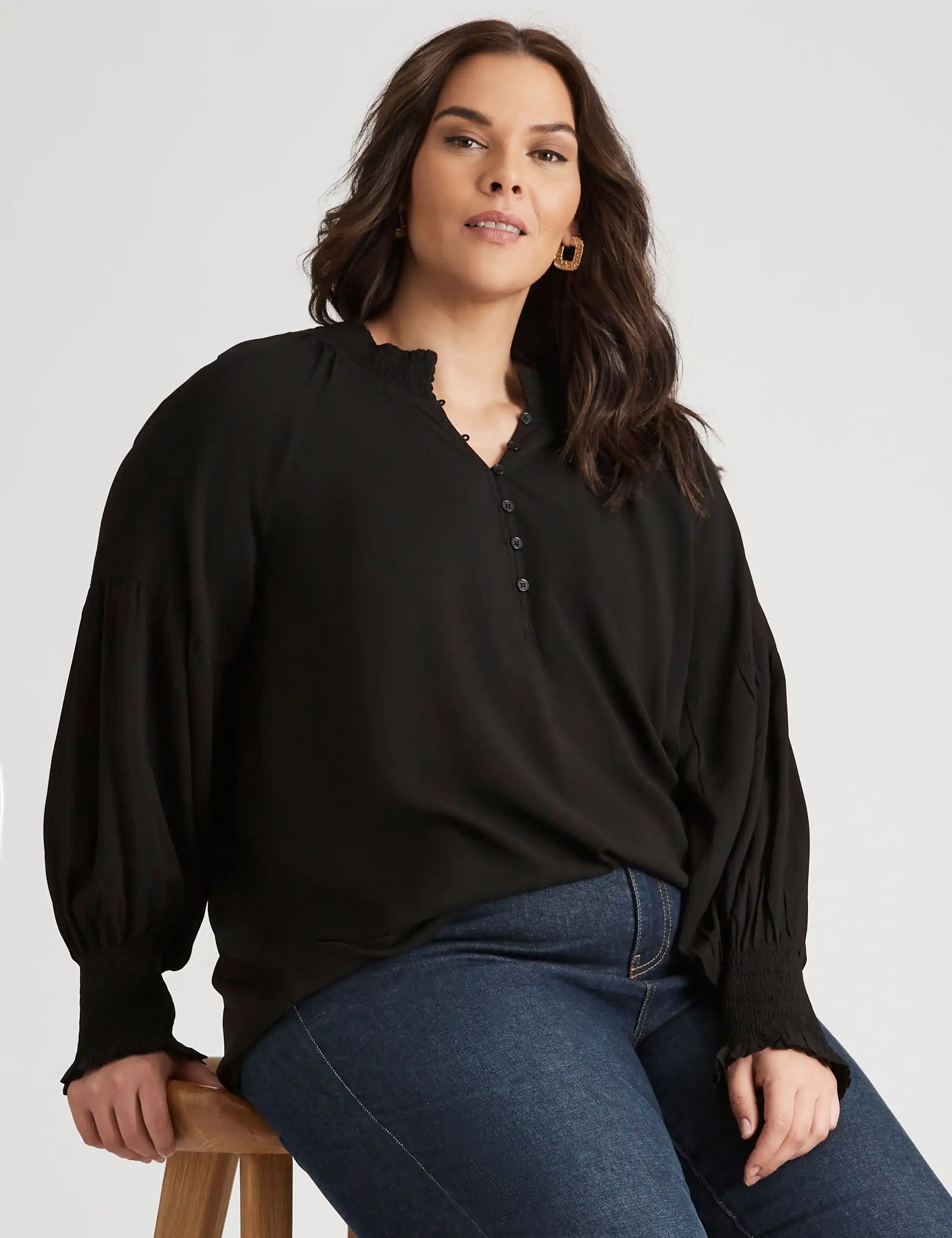 Autograph Woven Elbow Sleeve Ruffle Top Womens Plus Size Clothing