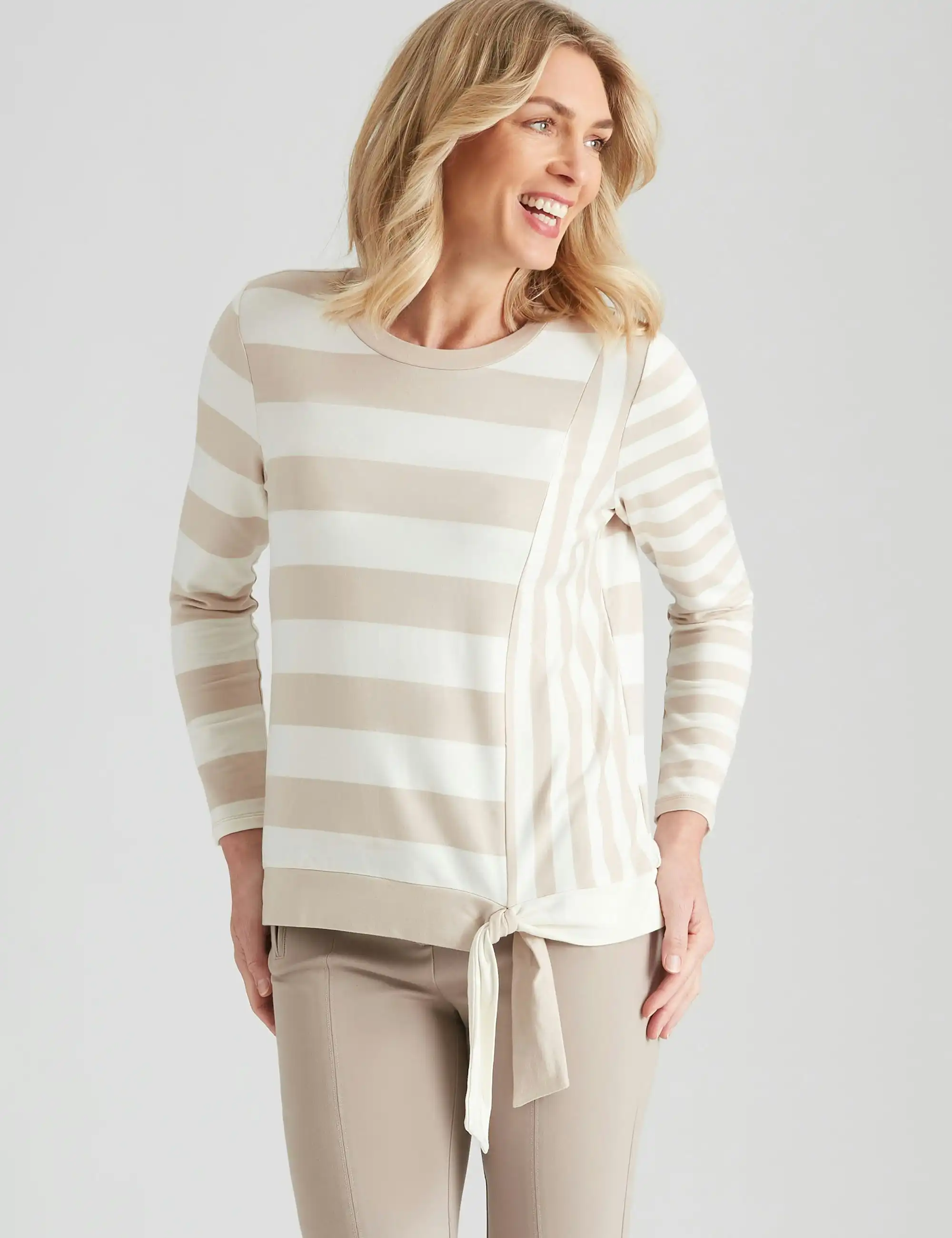 Noni B Tie Hem Stripe Knitwear Top