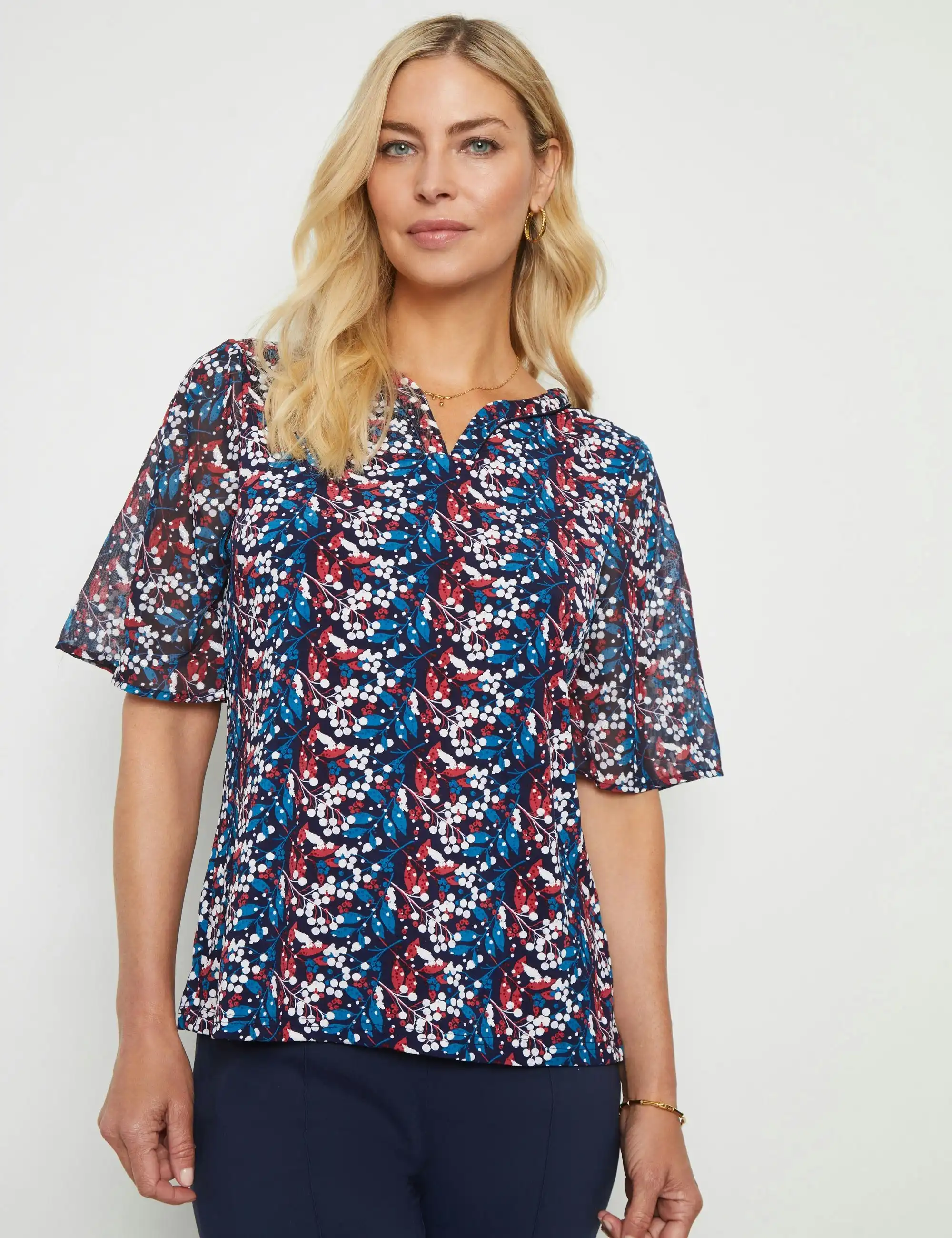 Noni B Chiffon Sleeve Top (Evening Blue)