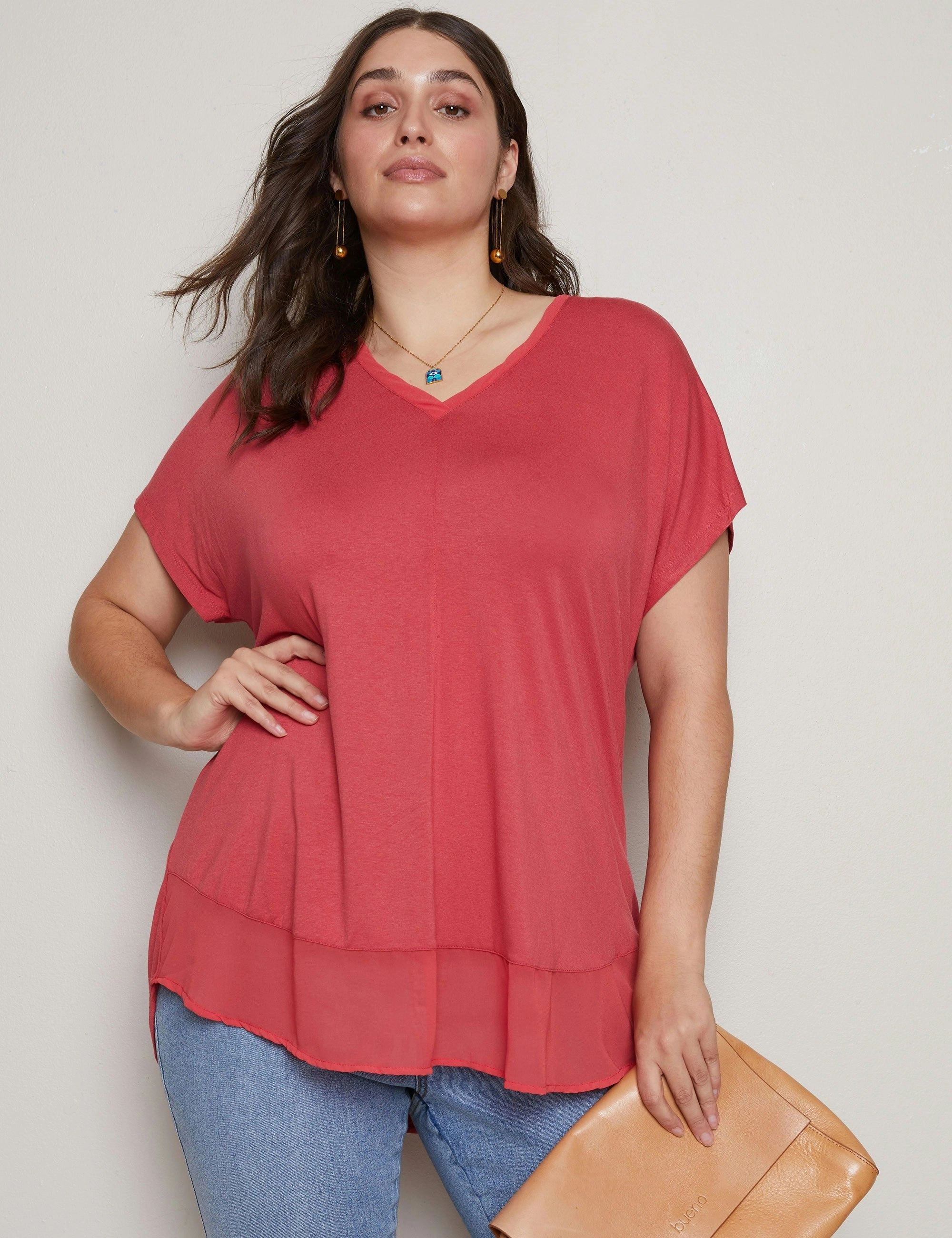 Autograph Knitwear Chiffon Trim Top (Persimmon)