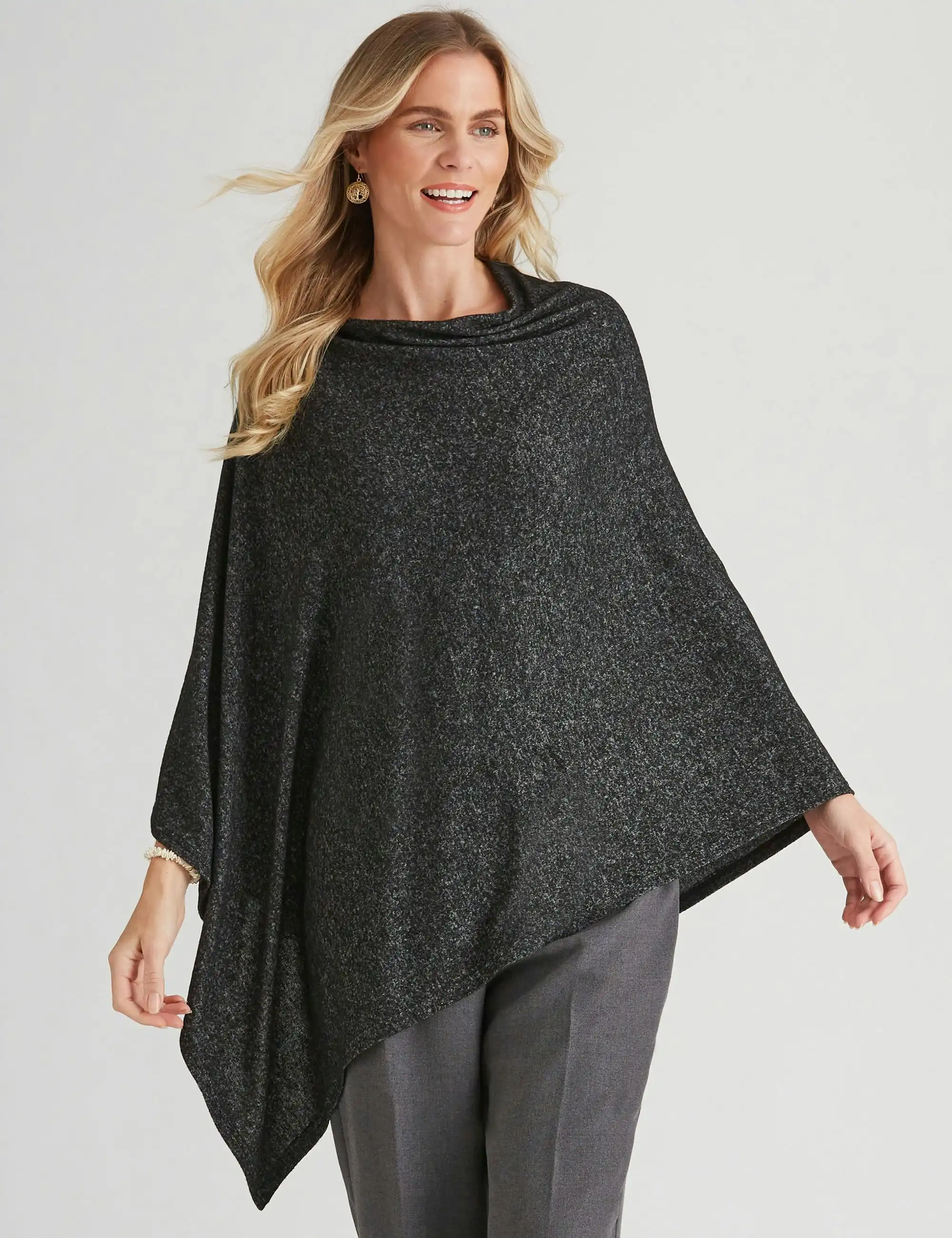 Millers Brushed Poncho (Charcoal Melange)