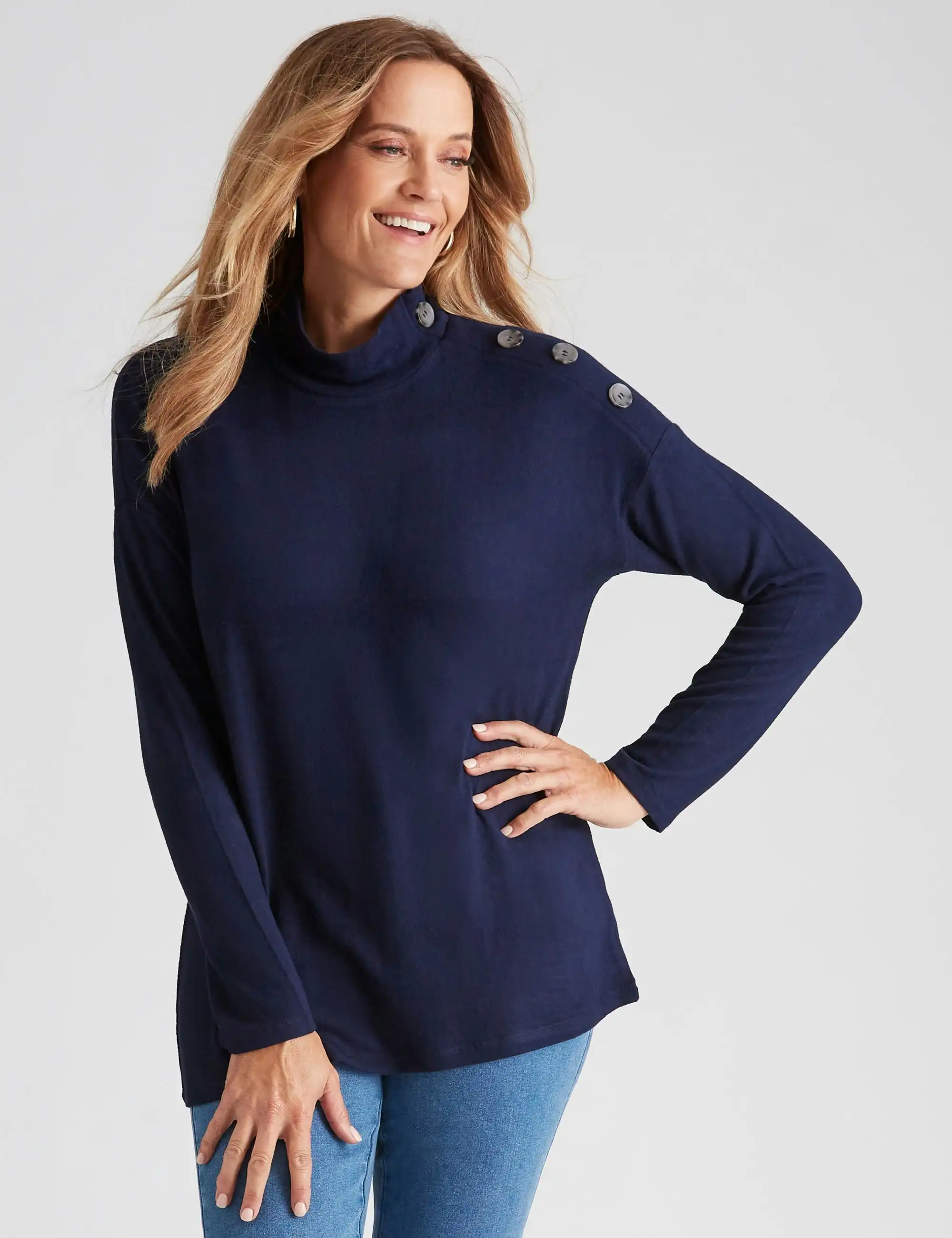 Millers Long Sleeve Detail Top (Navy Melange)