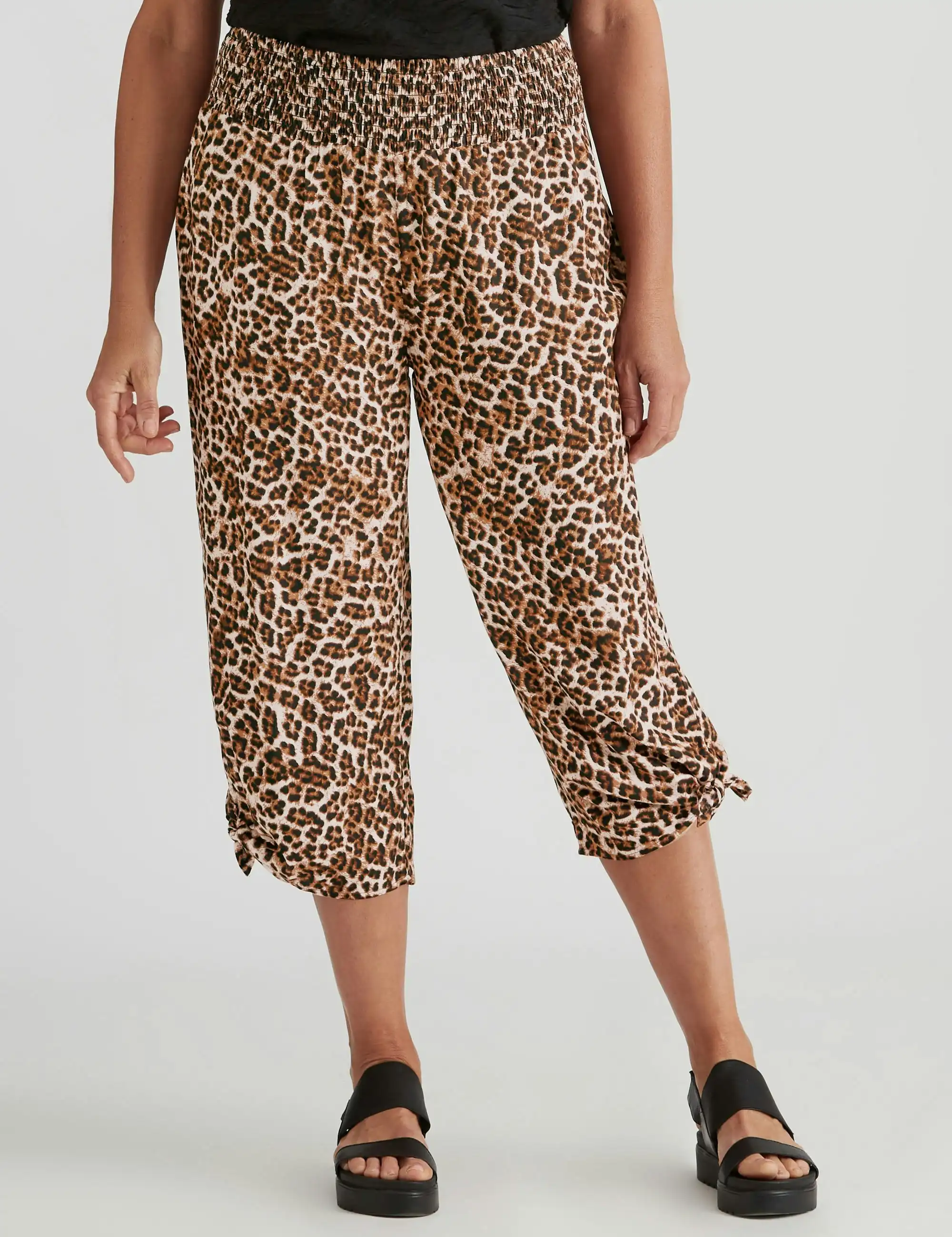 Millers Crop Rayon With Tie Hem Pants (Animal Print)