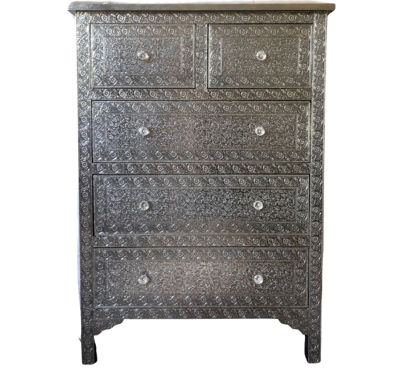 Zohi Interiors Casa Pressed Metal 5 Drawer Tallboy