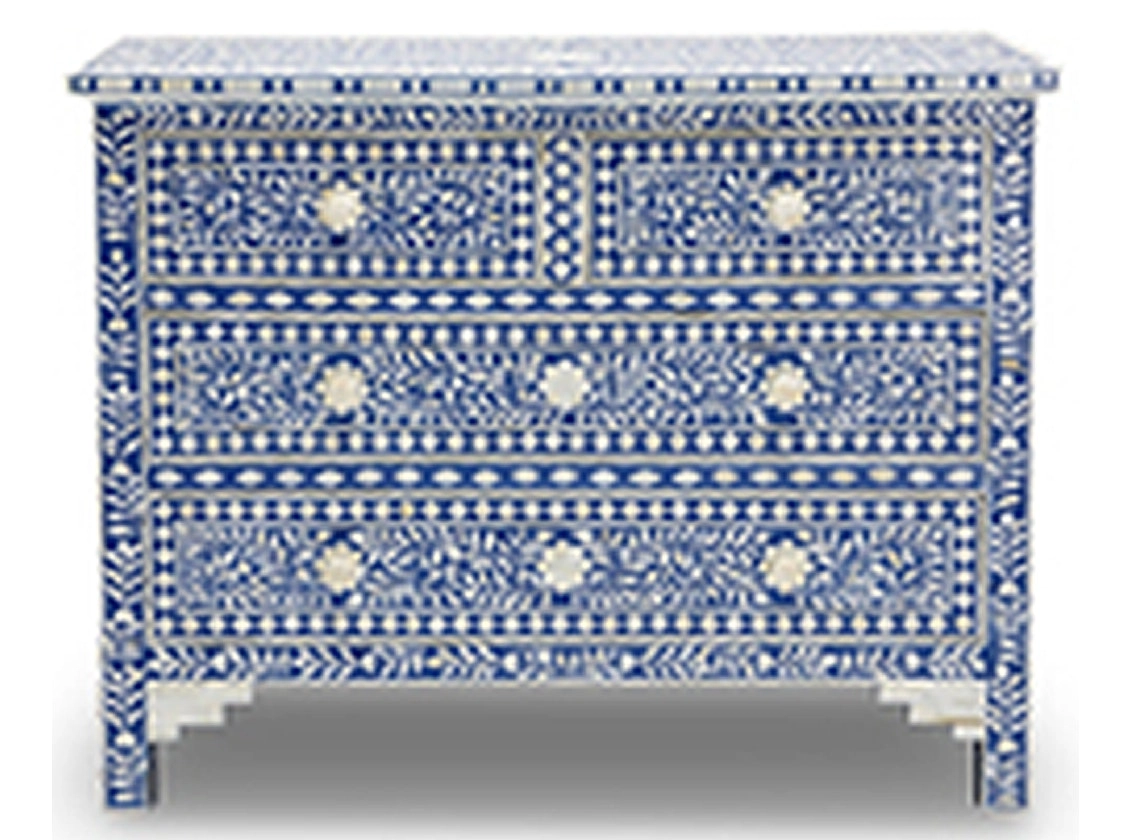 Zohi Interiors Bone Inlay 4 Drawer Chest in Indigo