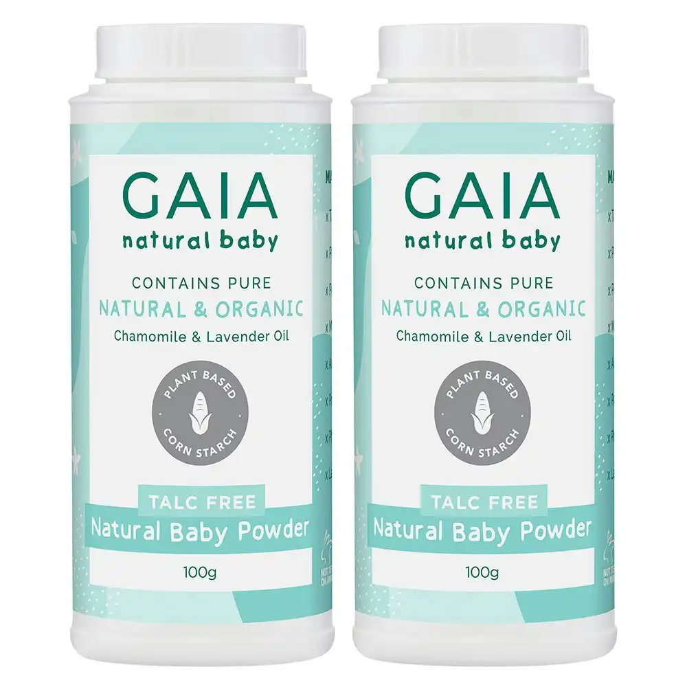 Gaia 2x100g Natural/Pure/Organic Baby Powder Vegan Friendly/Talc Free Cornstarch